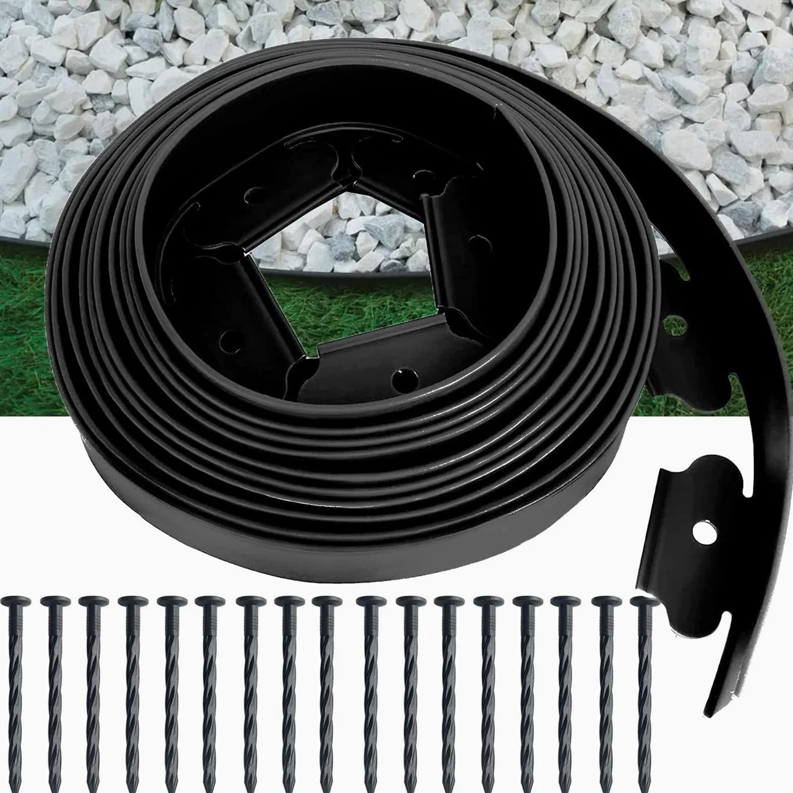 Borde De CéSped En Forma De L, Tira De 10 M con 30 Estacas De FijacióN, Ideal para Aislar CéSped Y Piedras, Y para Crear Zonas Verdes En Jardines Y Parques (Negro, Altura 5 cm)