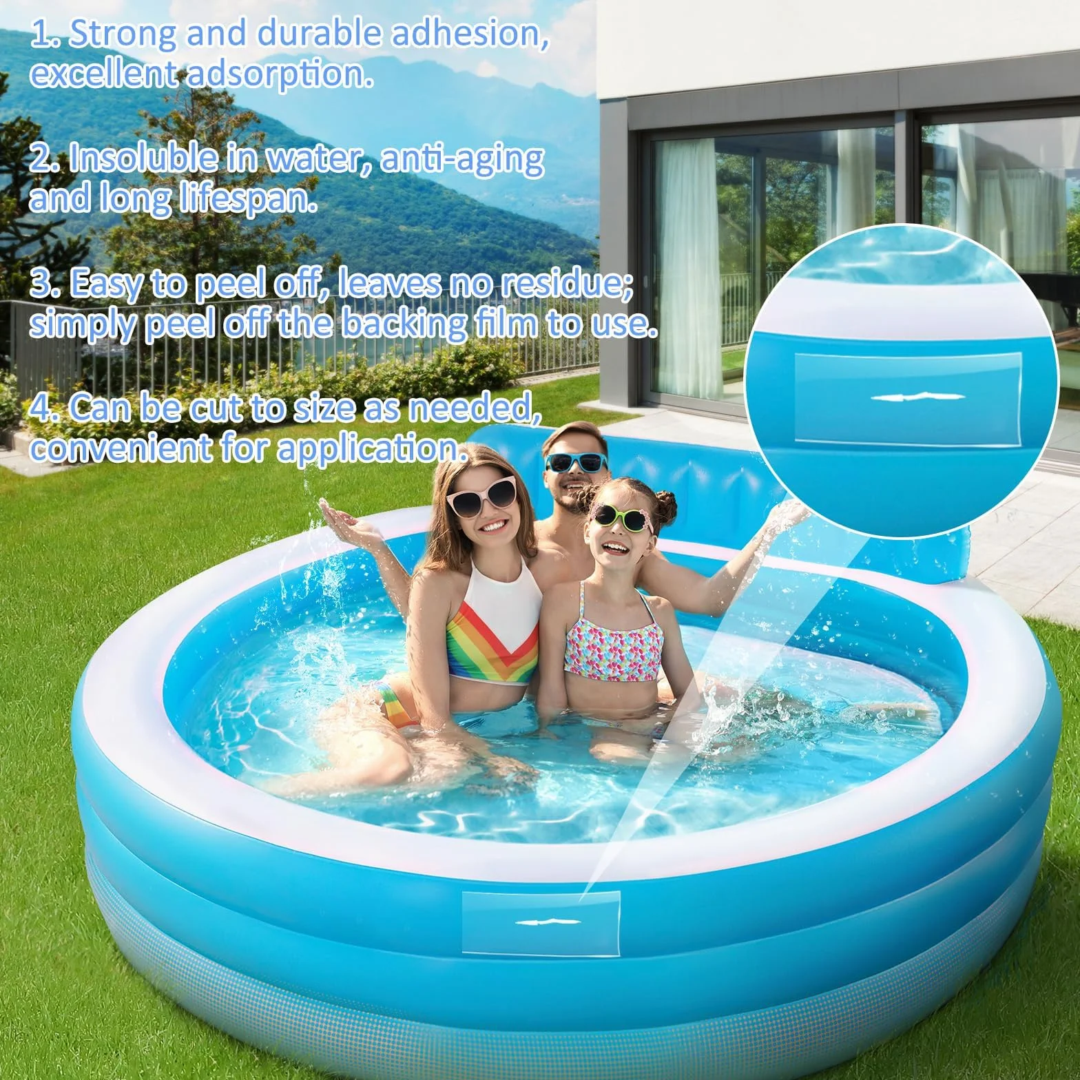 Parches Piscina Bajo Agua Transparente 10x150 cm + Tijera, Parches para Reparar Superficies de Piscina