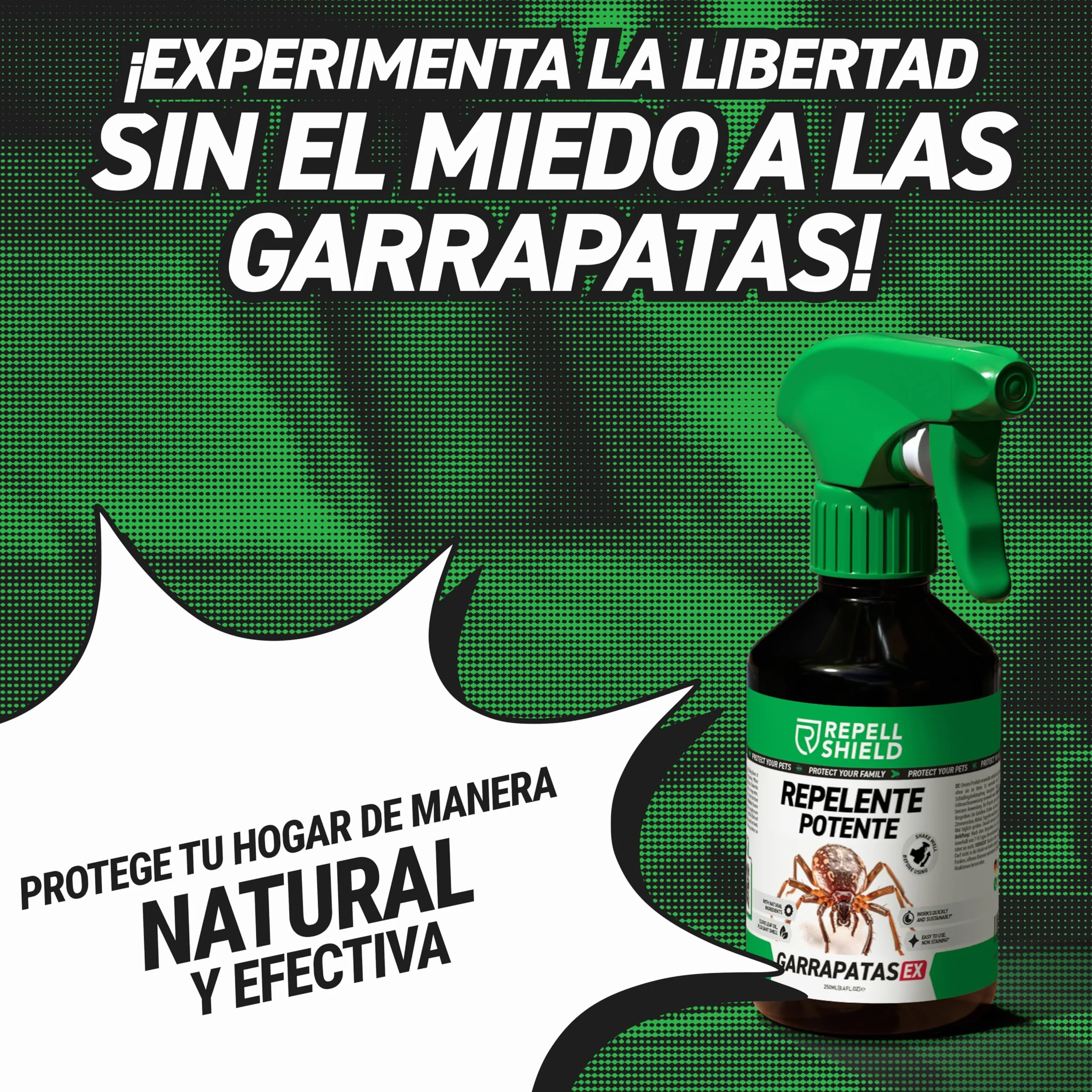 RepellShield® Repelente Garrapatas y Pulgas Natural 250ml - Tomillo y Geraniol - Uso Interior Exterior