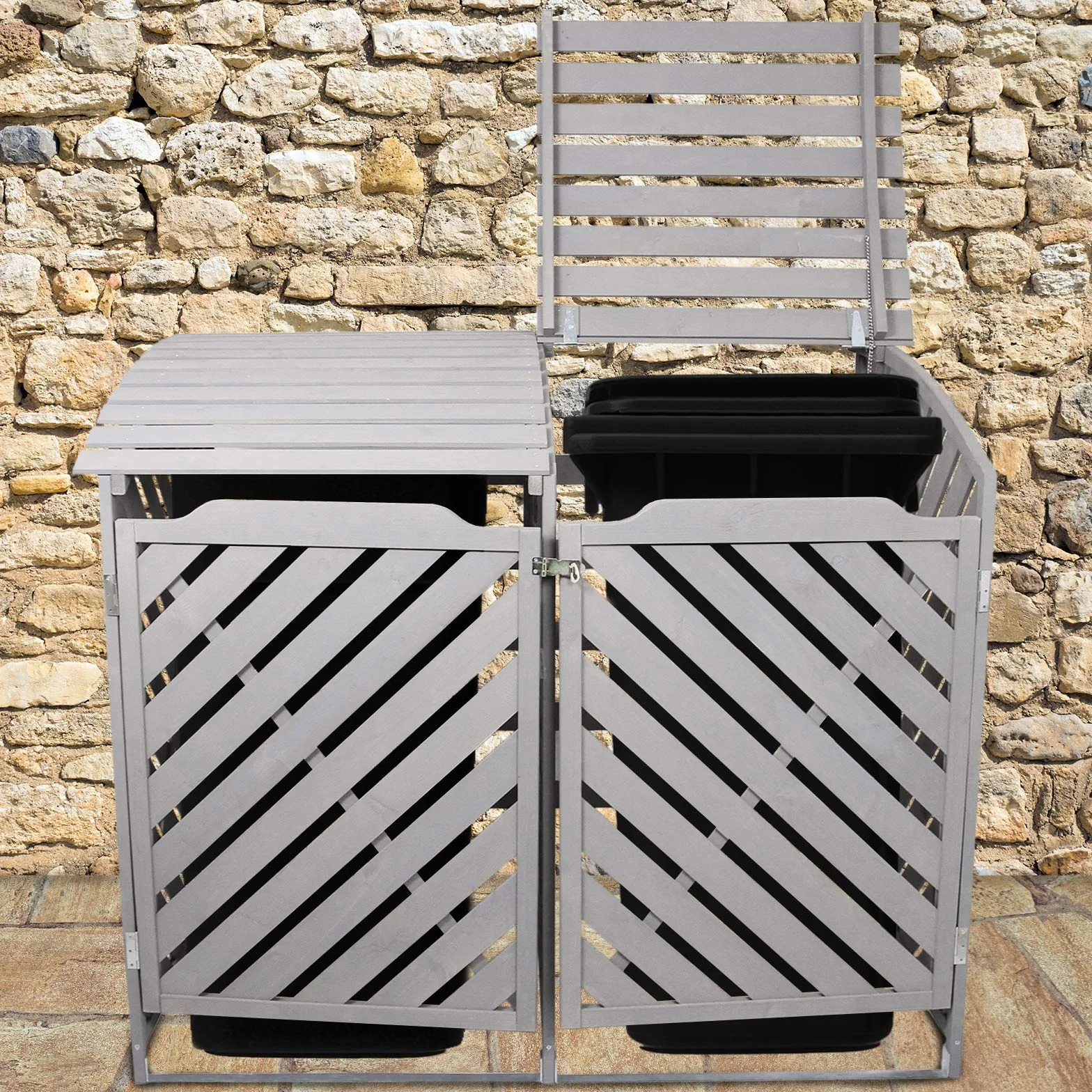 Cobertizo para Contenedor de Basura Gris 2x240L 122x149x92.5 cm Madera