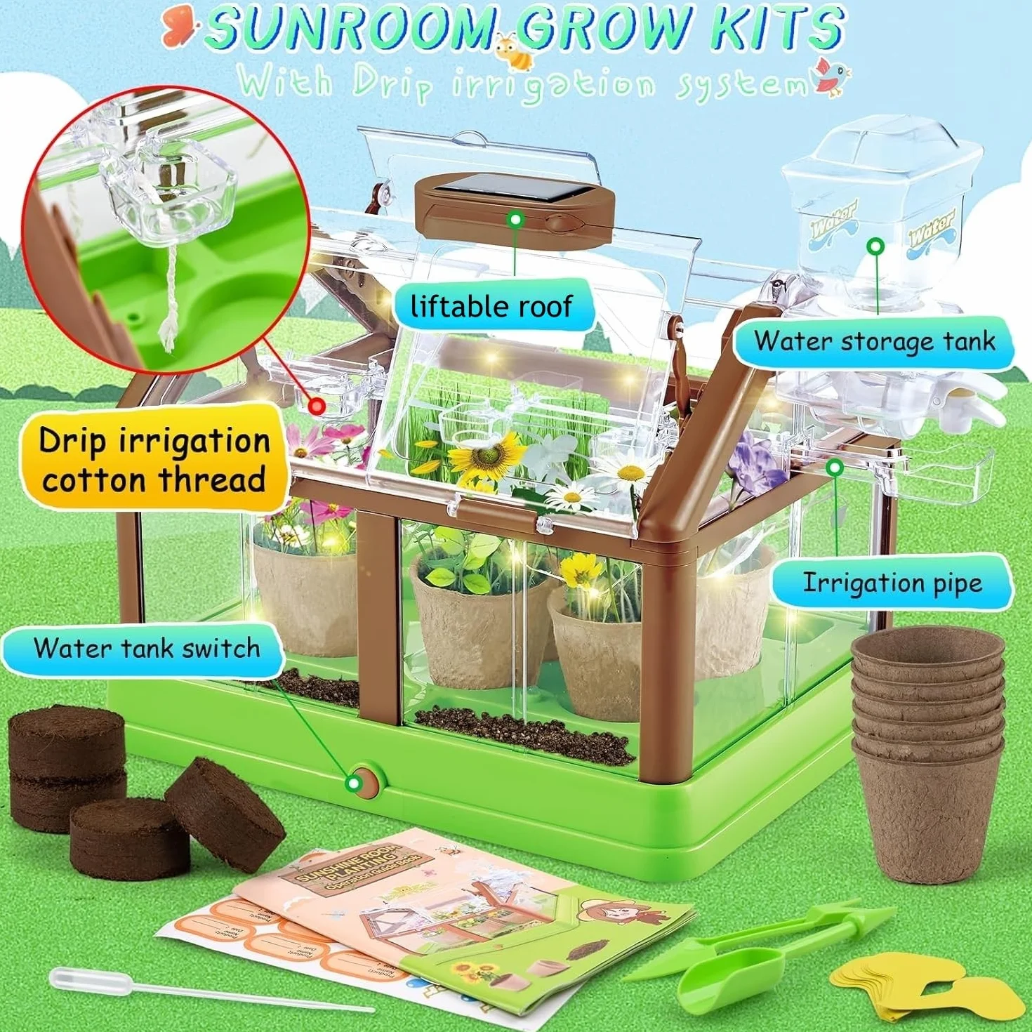 KAHEIGN Kit de Cultivo de Plantas para Niños, Mini Invernadero con Sistema de Riego
