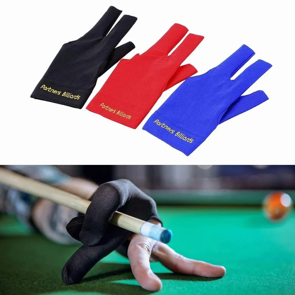 Guantes de Cola de Billar elásticos de Licra para Mano Izquierda con 3 Dedos (Rojo, Azul, Negro, Gris)