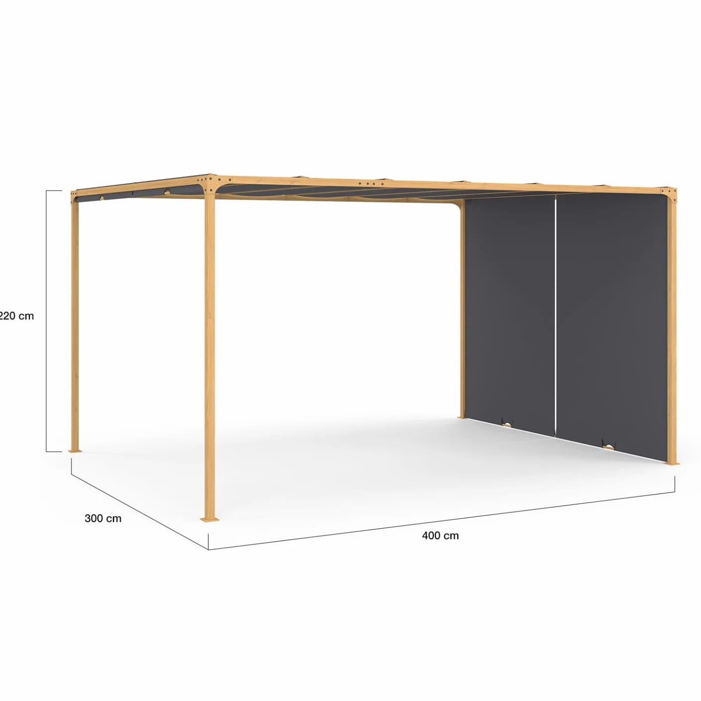 Pérgola corredera 3 x 4 m efecto madera lona gris antracita para jardín