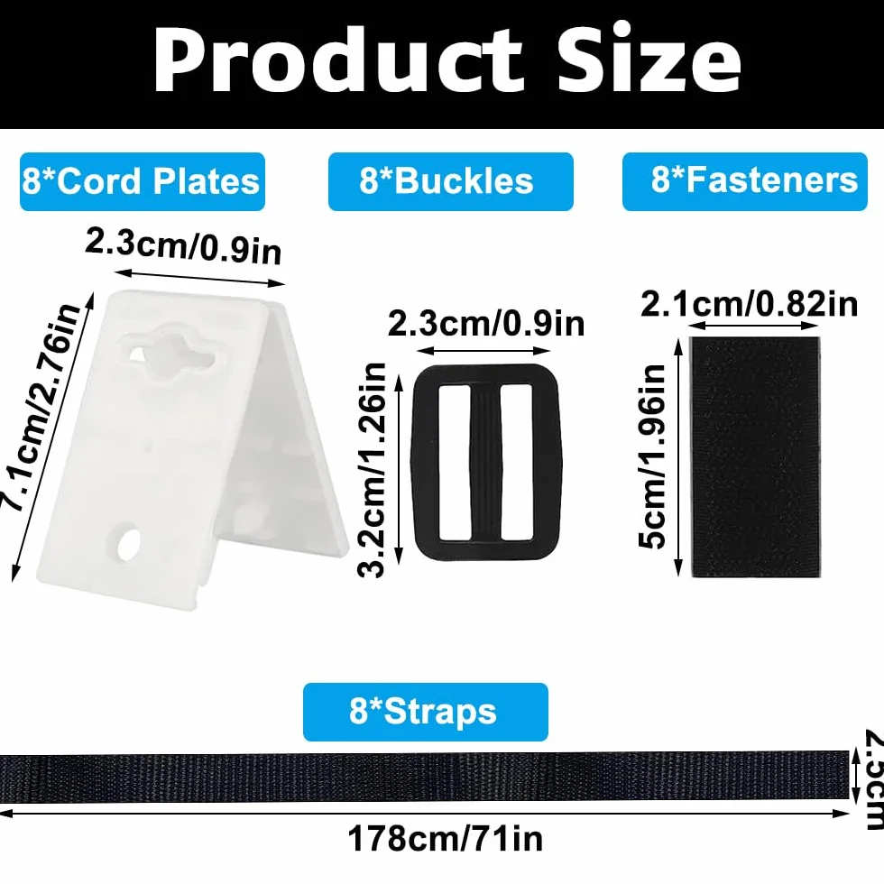 Kit de Fijación para Carrete de Cubierta Solar, Universal Clip con 8 Correas de Nailon, Placas y Hebillas
