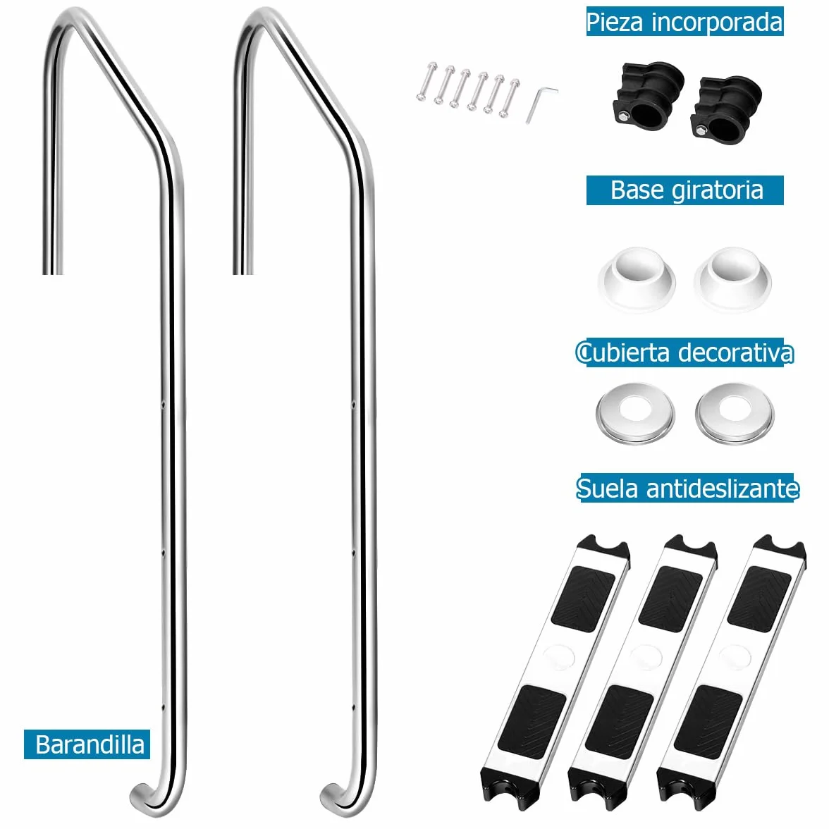 SOARS Escalera Piscina Acero Inoxidable 3 Peldaños 150 kg 53x63x147 cm