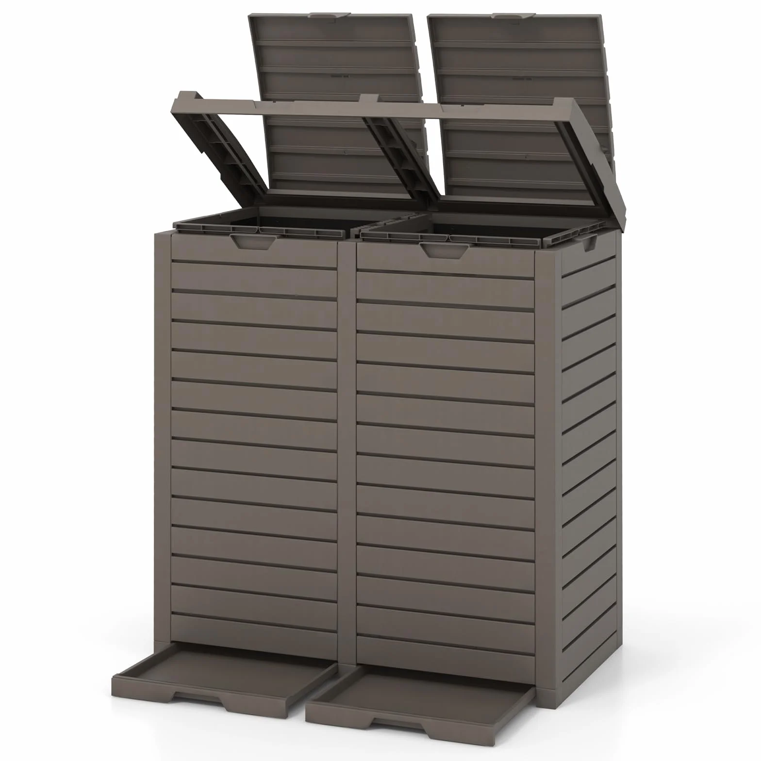 COSTWAY Cubo de Basura Exterior 118L Doble Impermeable con Tapa Escalonada 77x40x86 cm Marrón
