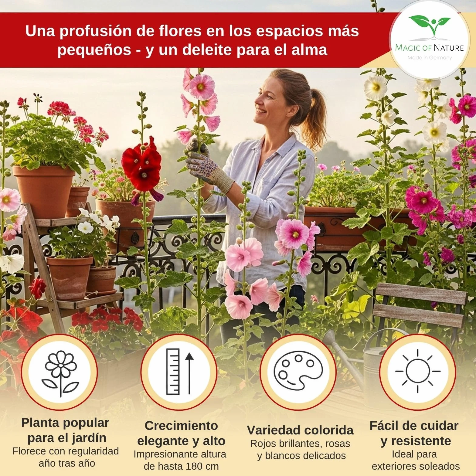 Magic of Nature Alcea Rosea Mix 50 Semillas Flores de Jardín Perenne