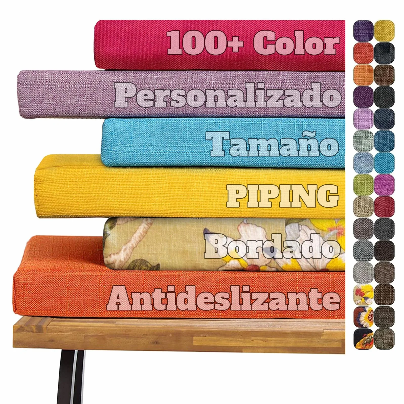 Cojines para Banco a Medida con Funda Desenfundable y Espuma 75D Impermeable Jardín Terraza