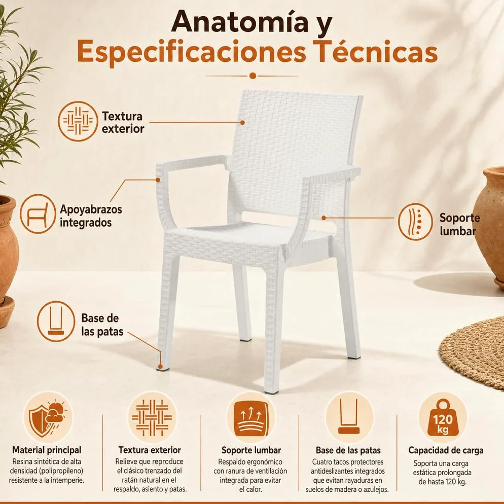 Sillón de Jardín Exterior Efecto Ratán | Resistente y Ligero | Blanco