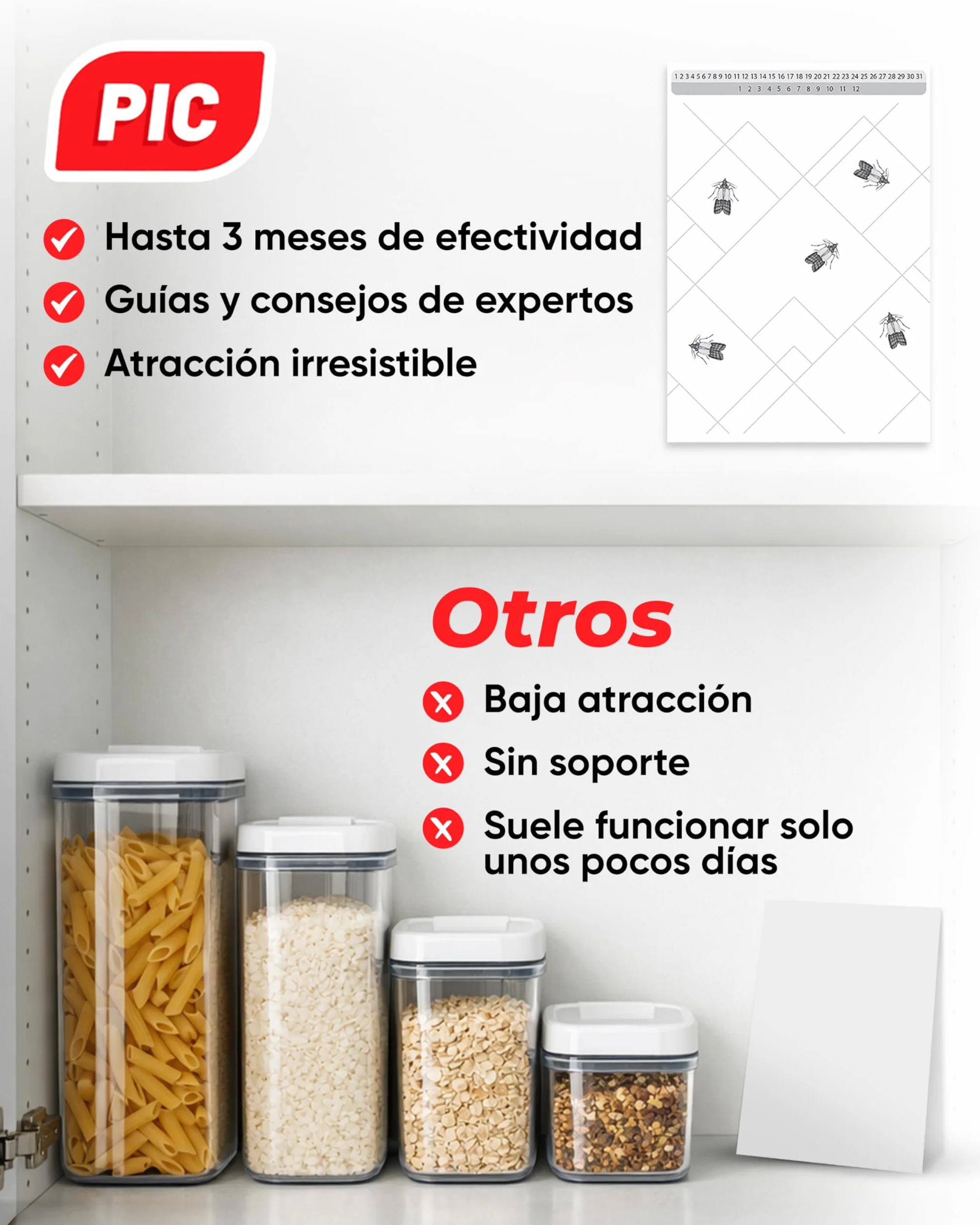 PIC Trampa Polillas Alimentos 12X – Trampas con Feromonas para Cocina y Despensa – Protección 8 Semanas
