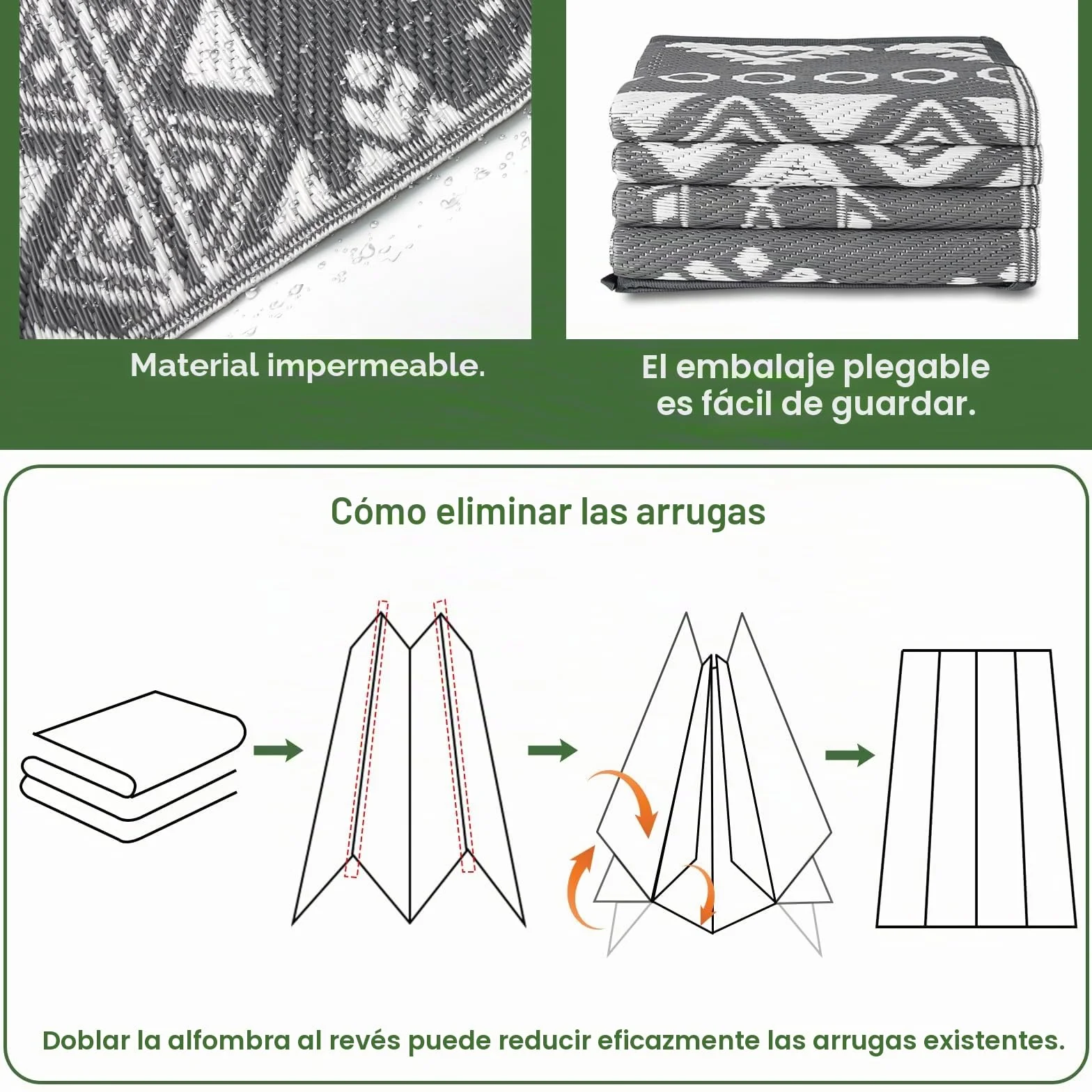 MOKANI Alfombra exterior impermeable reversible 150x240 cm plástico grande UV resistente