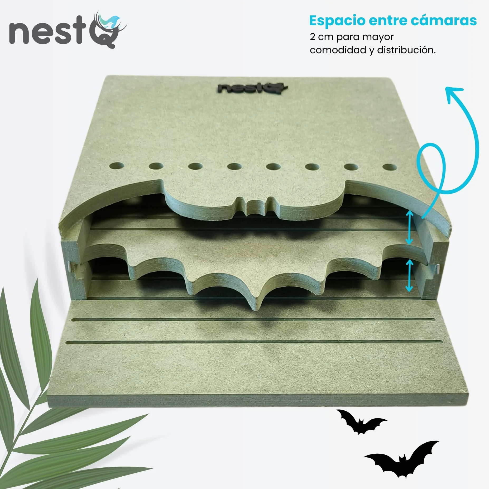 Pack De 2 Nidos para Murciélagos Exterior - Doble Cámara con Separador Extraíble - Murciélagos Europeos - Diseño En Forma De Murciélago - Ventilación Mejorada Y Ranuras Antideslizantes