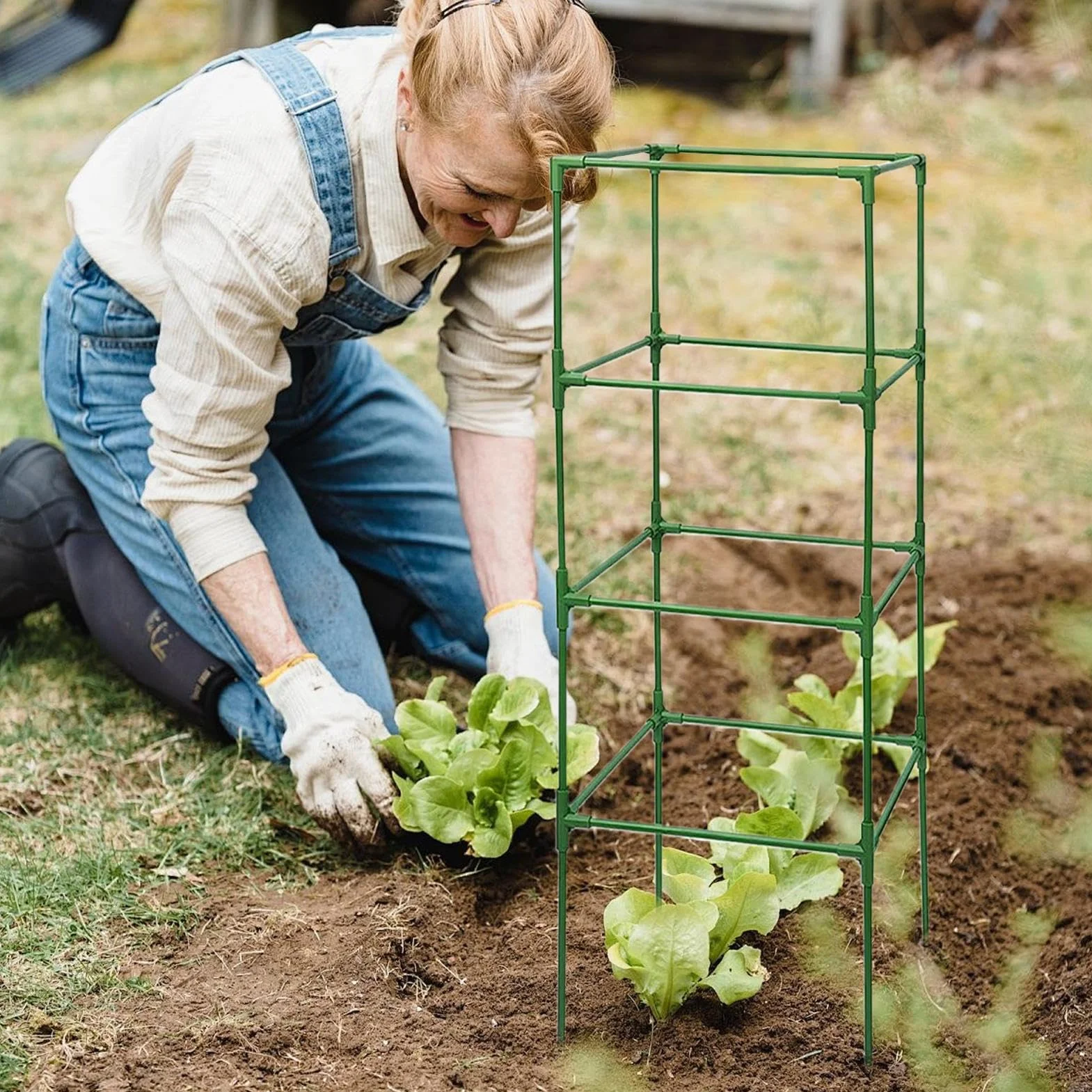 Entutorado para Tomates Soporte Cuadrado Ajustable en Altura de 3 Piezas | Tutor de Plantas Resistente para Judías Pepinos Verduras Rosas Peonías Macetas Bancal Elevado Jardín Patio Césped