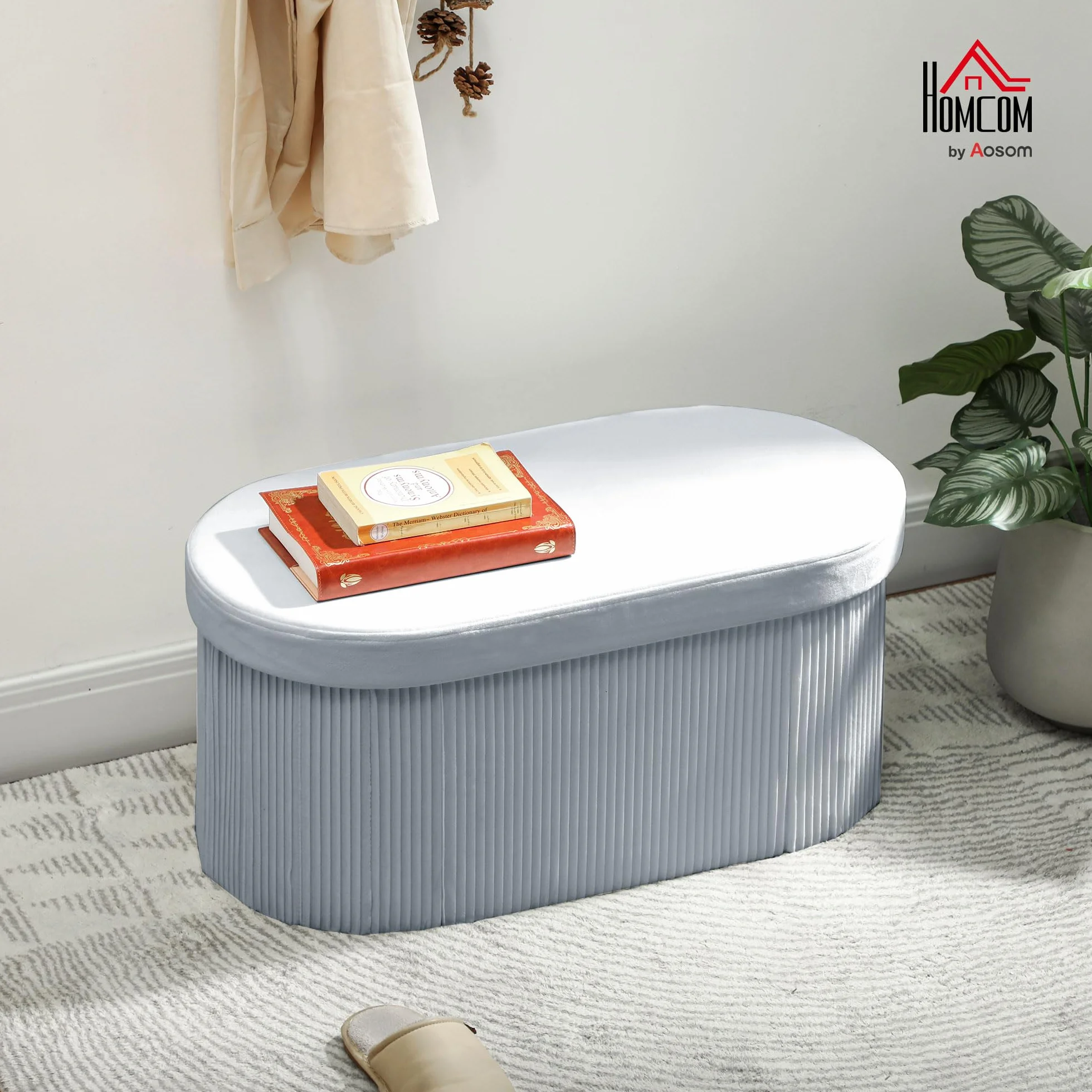 HOMCOM Baúl Almacenaje Plegable 72L 76x38x35 cm Terciopelo Gris Oscuro