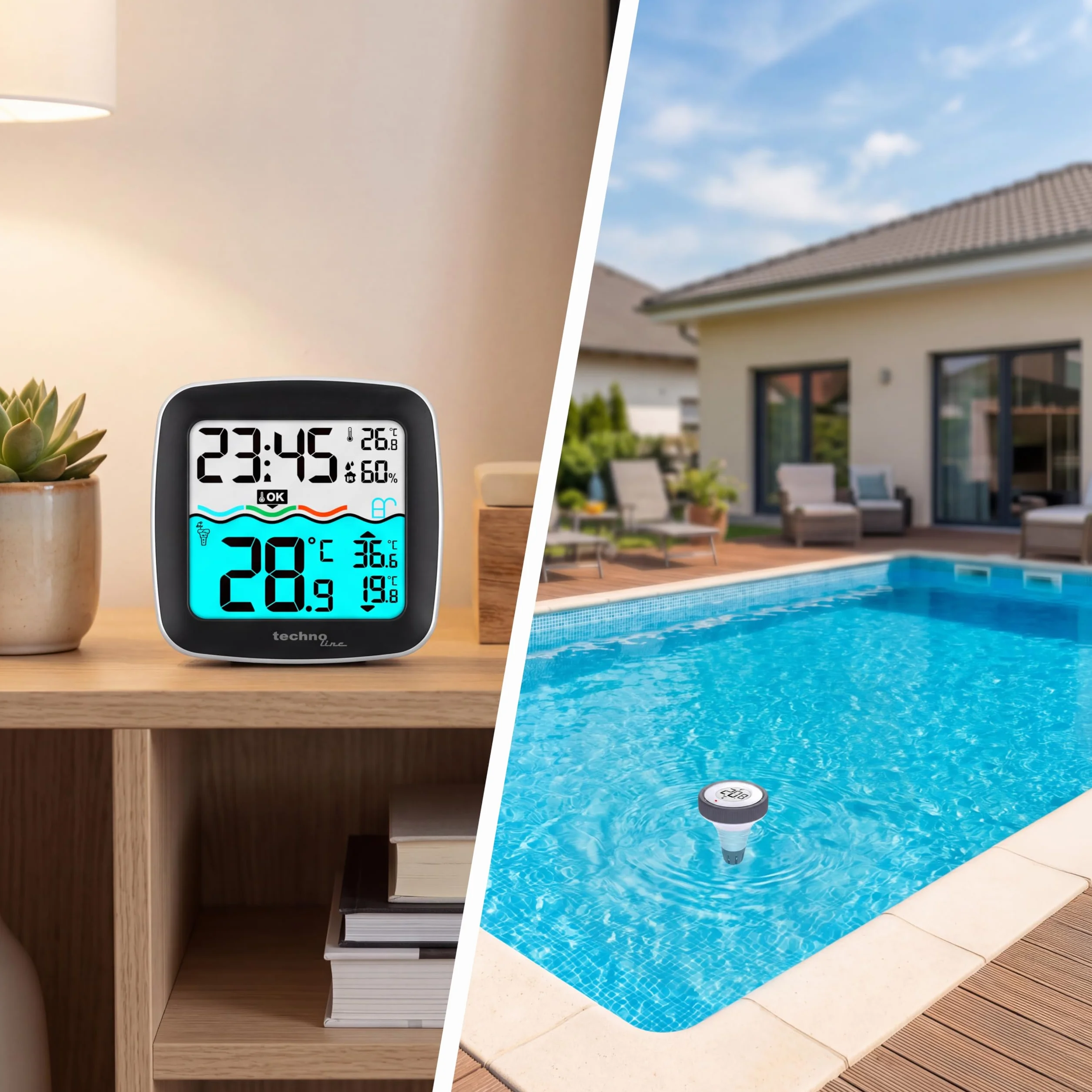 Techno Line WS9059 Termómetro inalámbrico para piscina con base digital