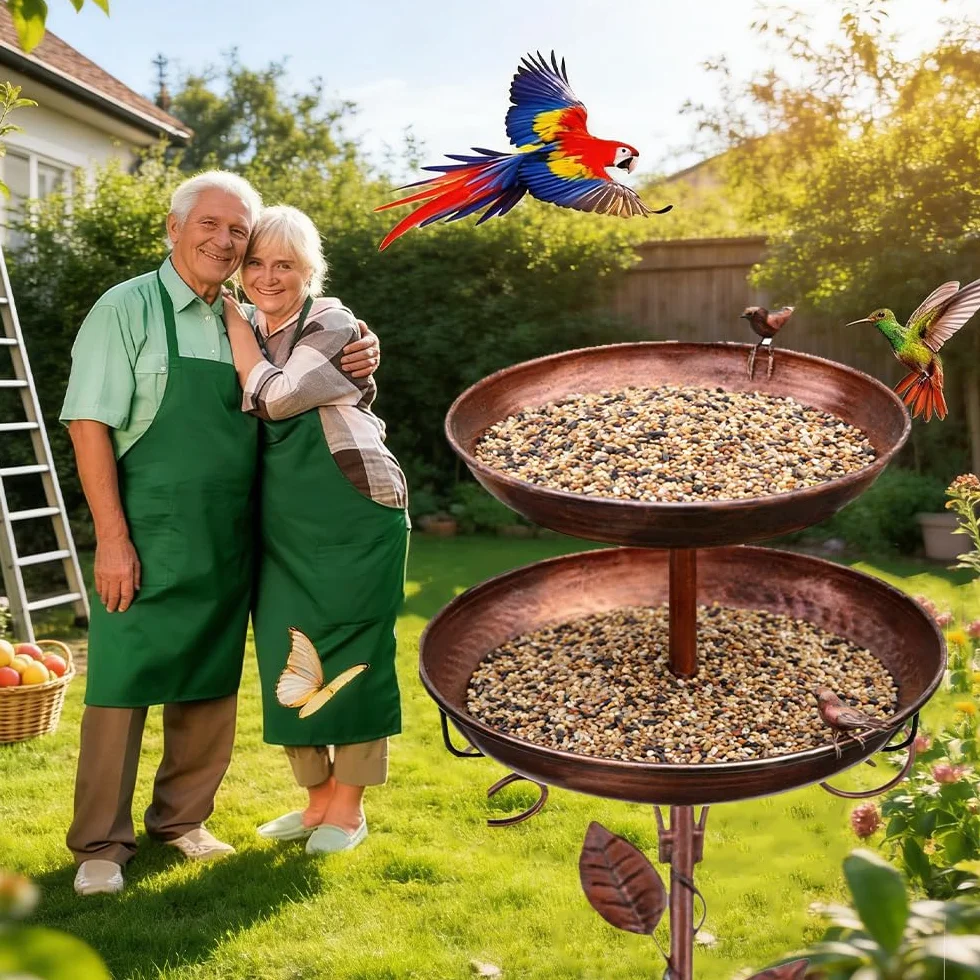 Comedero y Bebedero para Pájaros Exterior 117CM Metálico Pie Decoración Retro