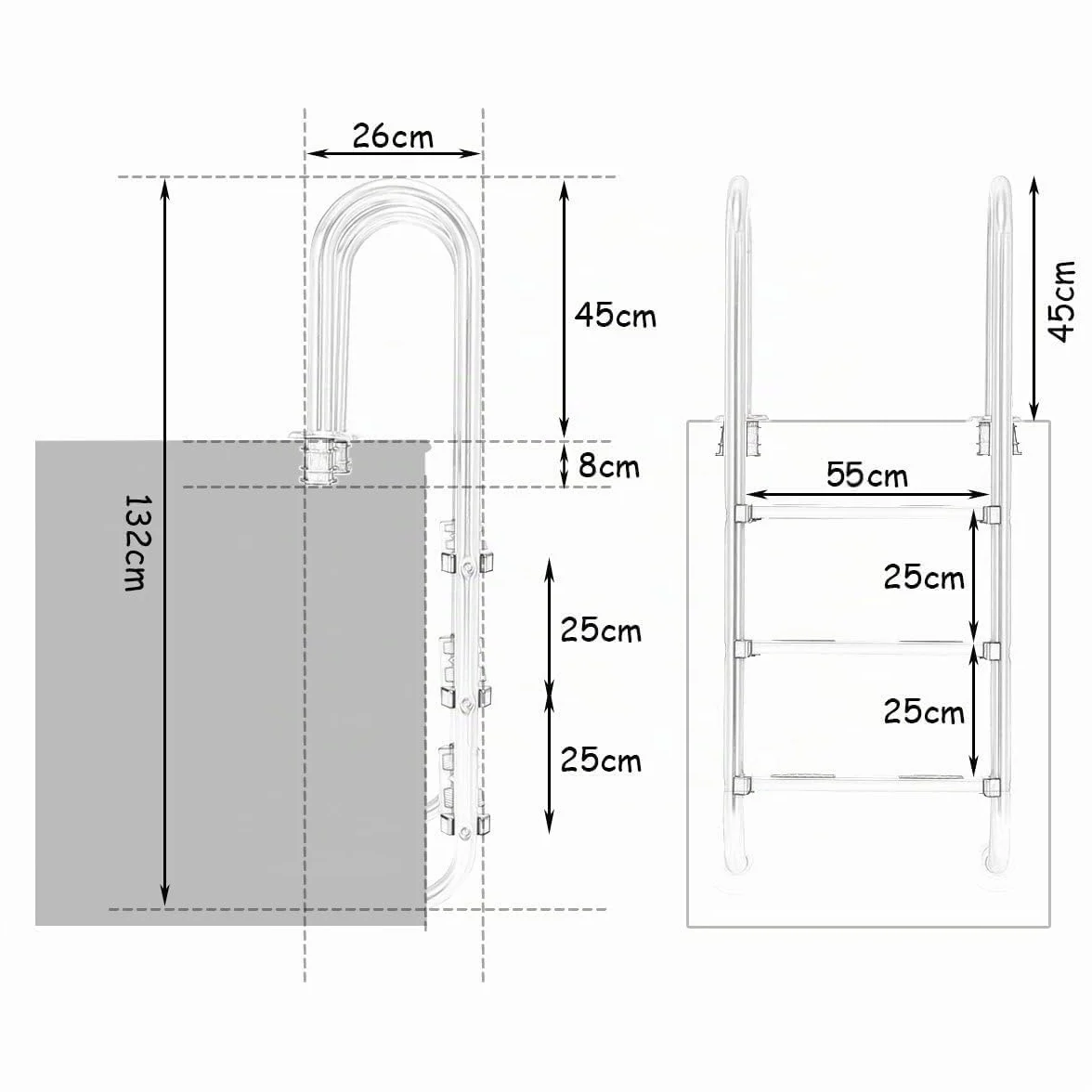 RELAX4LIFE Escalera de Piscina Acero Inoxidable 3 Peldaños Antideslizantes Desmontable 150kg 55x25x132,5cm