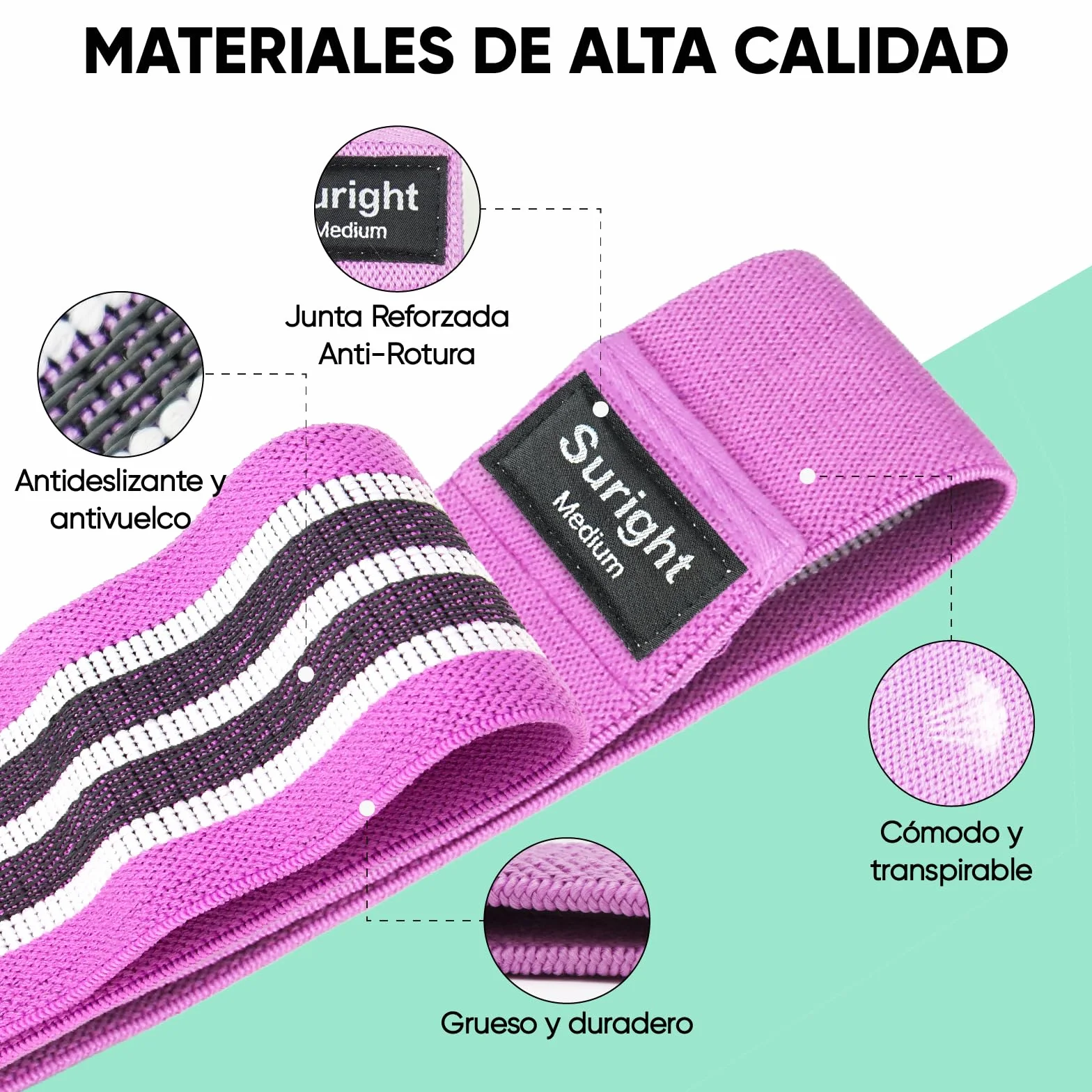 Suright Bandas Elasticas Musculacion Antideslizantes de Tela 3 Niveles para Gluteos, Cadera, Piernas