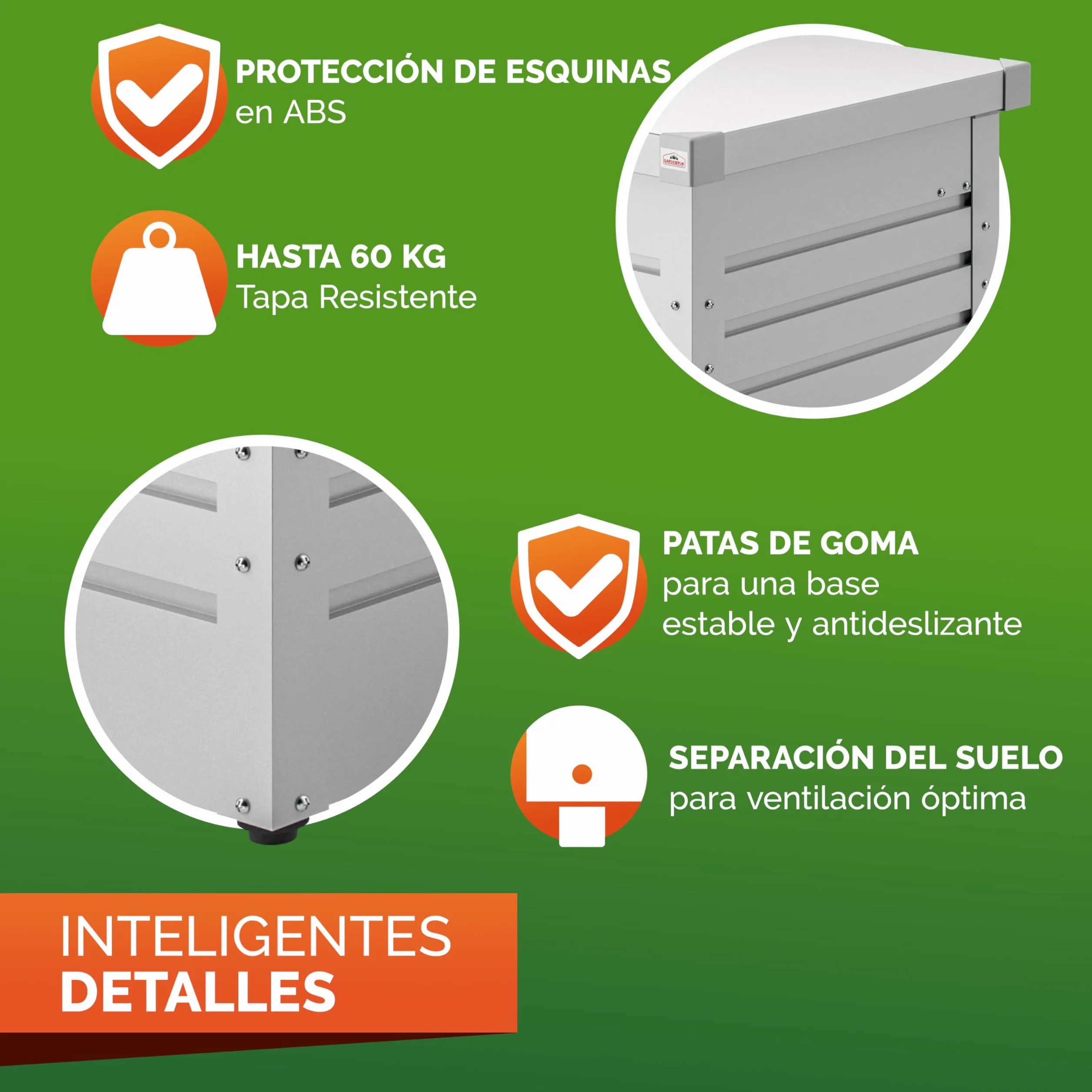 Gardebruk Baúl Metálico 120x62x63cm 385L Blanco Cajón de Jardín Arcón de Acero