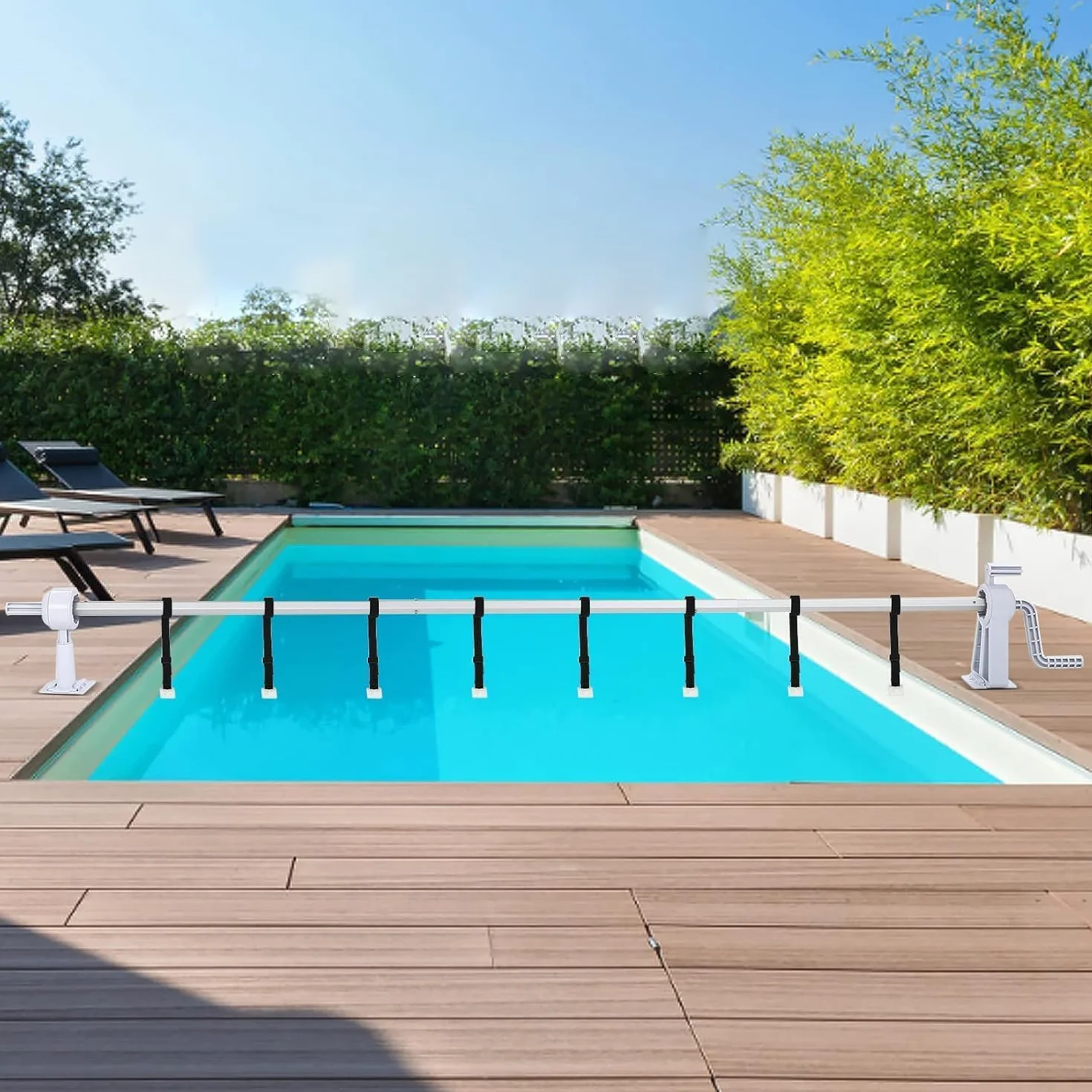 ACXIN Enrollador de piscina ajustable 1,05–6,15 m, enrollador de lona solar con manivela manual, telescópico de aluminio