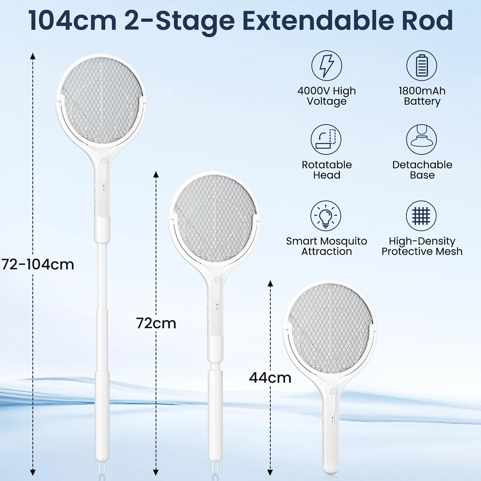 Raqueta Mosquitos Eléctrica 4000V 1800mAh Matamoscas Recargable 2 en 1 LED Antimosquitos