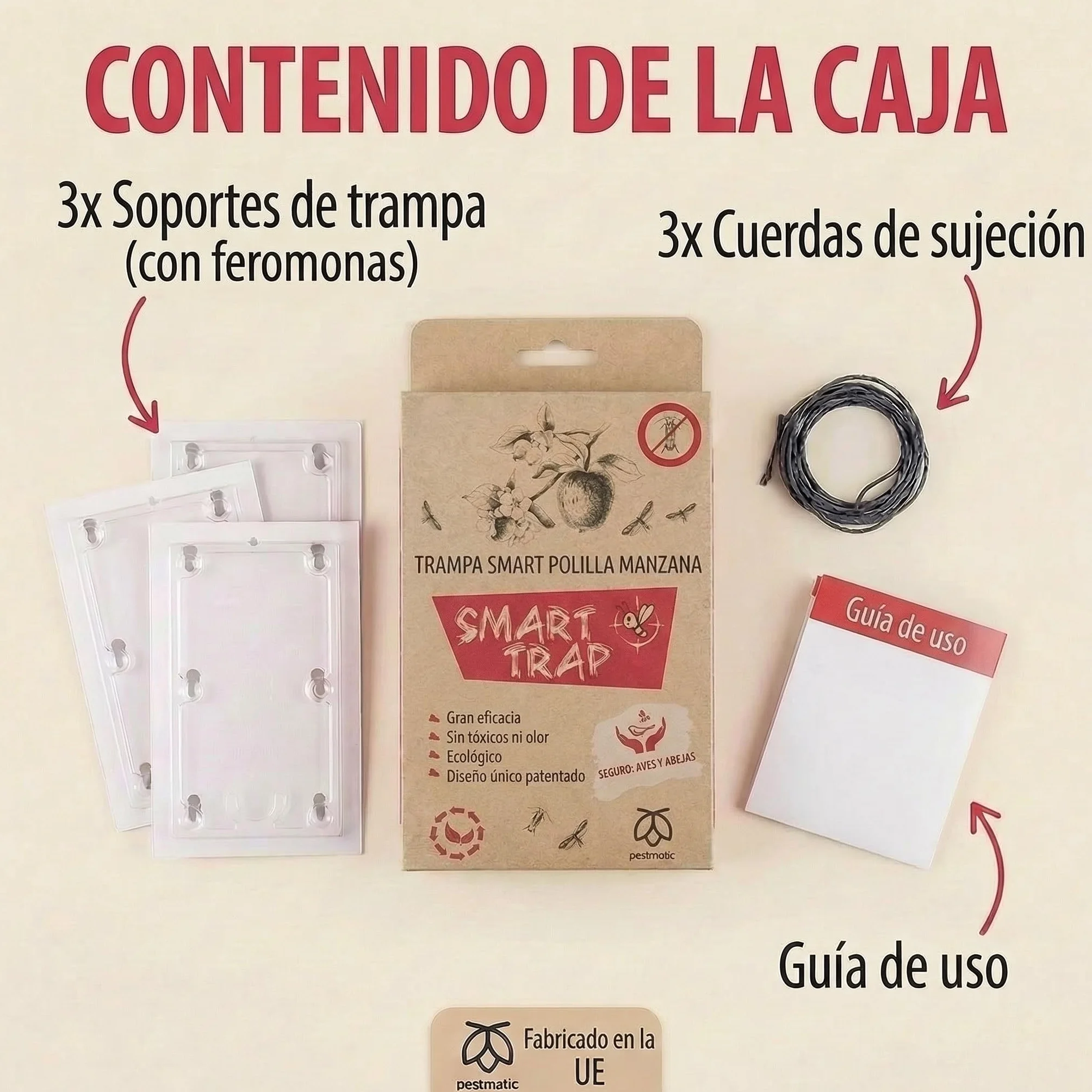 Pestmatic® Trampa Smart Polilla Manzana | Pack de 3 | Monitorización para Manzanos | Atrayente Natural Seguro para Abejas y Aves