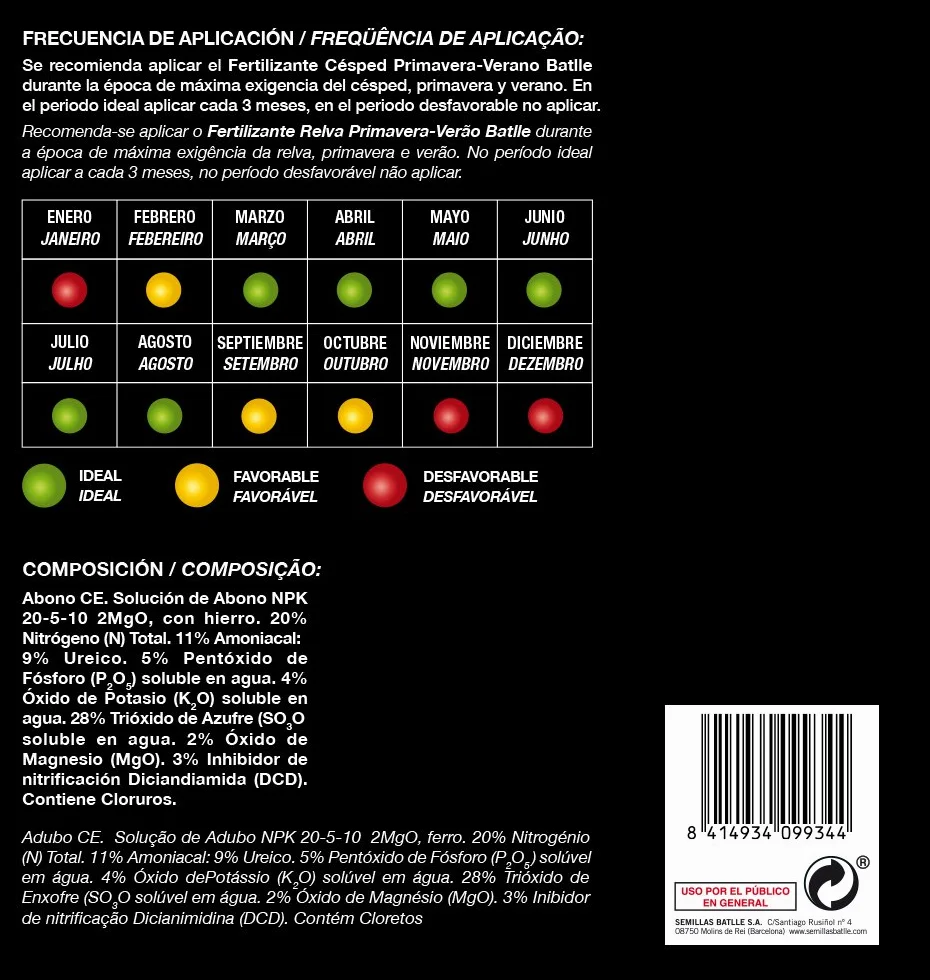 BATLLE Fertilizante Césped Primavera-Verano 4 kg Abono Microgranulado con Hierro