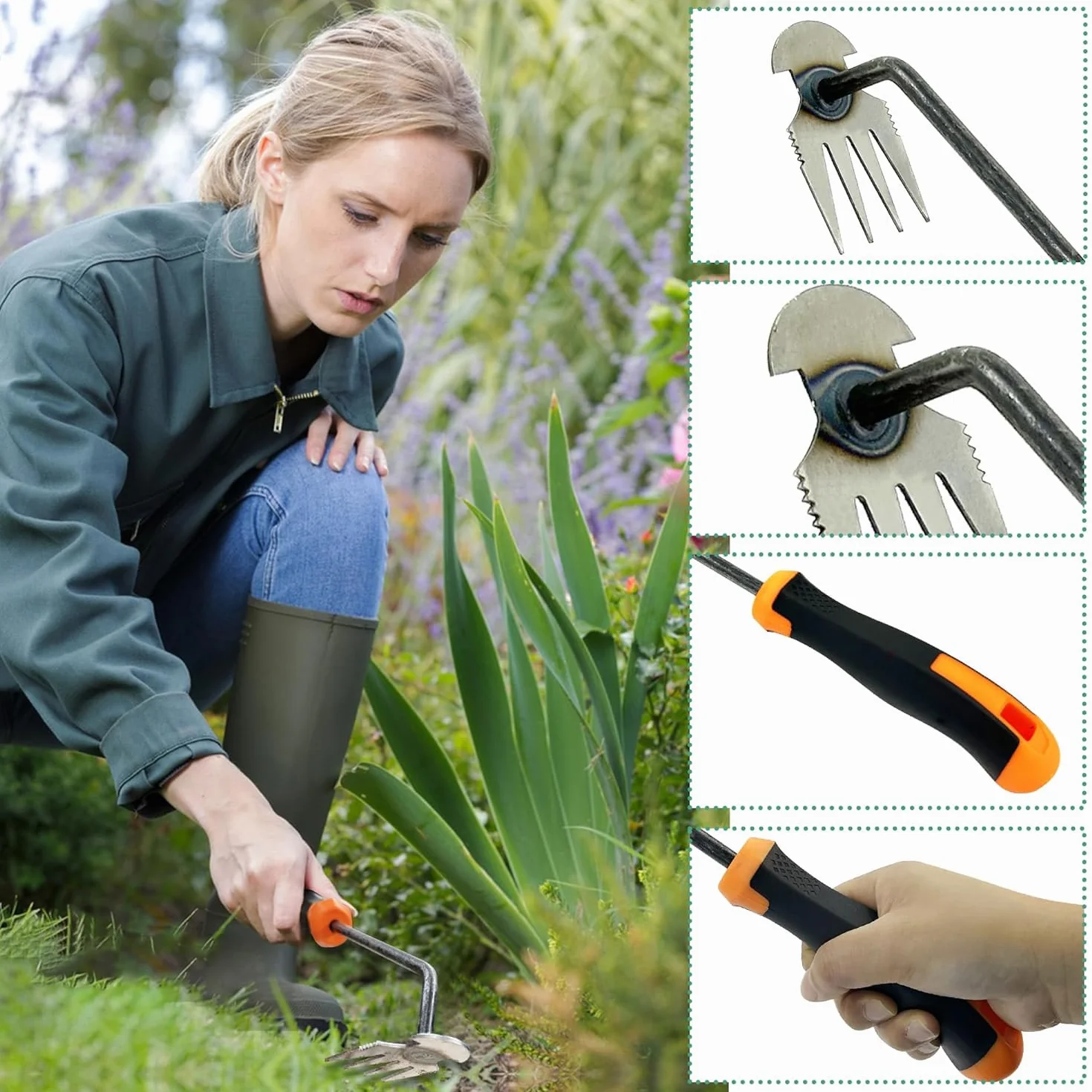 Extractor de Malas Hierbas, Herramienta de Jardín Desherbador Manual de Acero Inoxidable