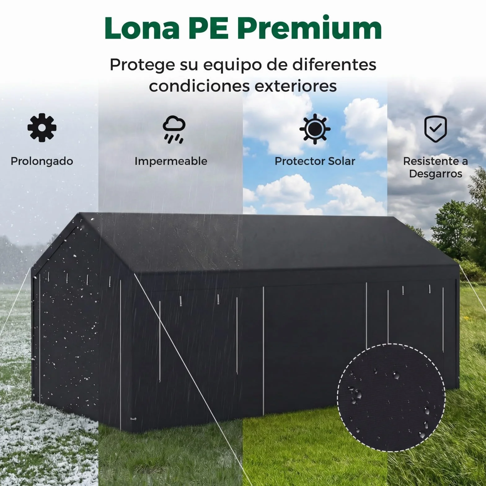 COSTWAY Garaje Exterior para Coche 586x305x280 cm Lona PE Resistente al Agua