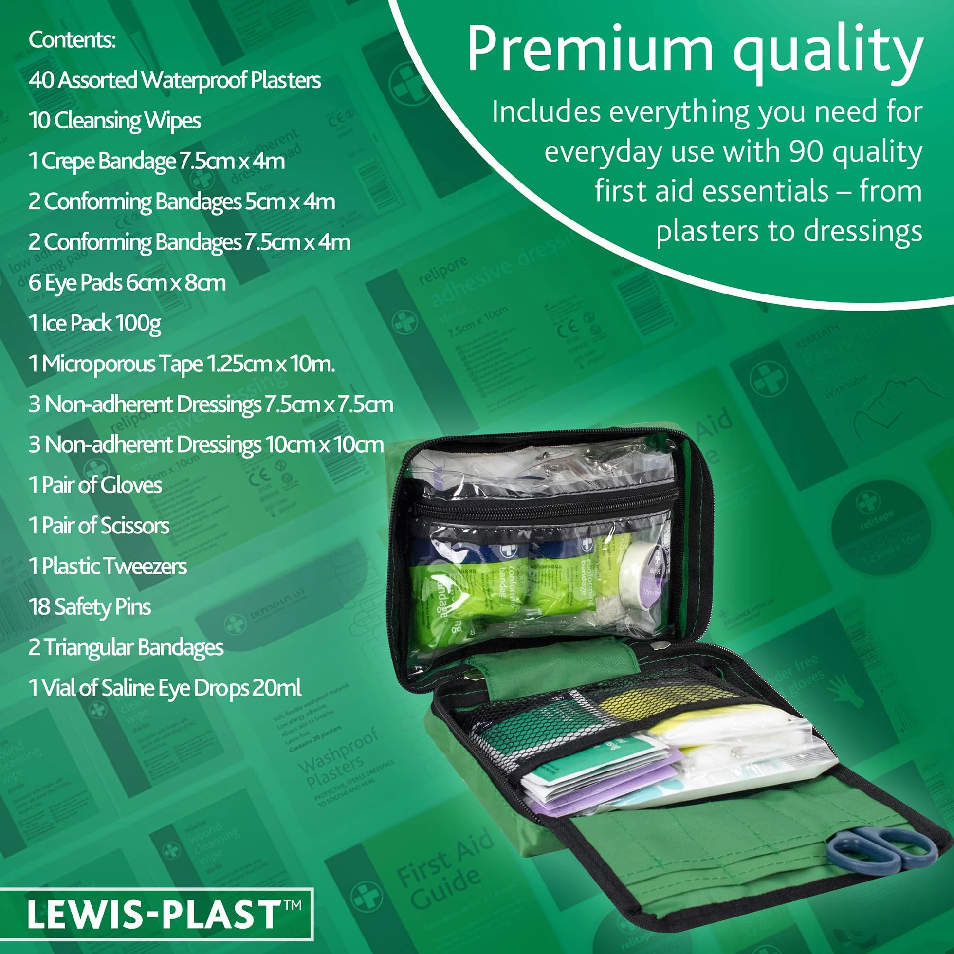 Kit completo de primeros auxilios 90 Piezas LEWIS-PLAST para exteriores