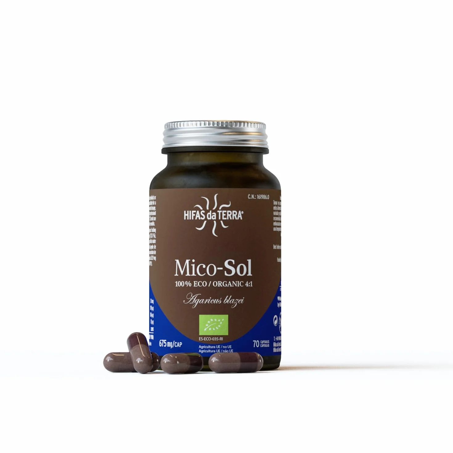 HIFAS DA TERRA Mico-Sol Extracto Puro de Champiñón de Sol + Vitamina C natural - 70 Cápsulas