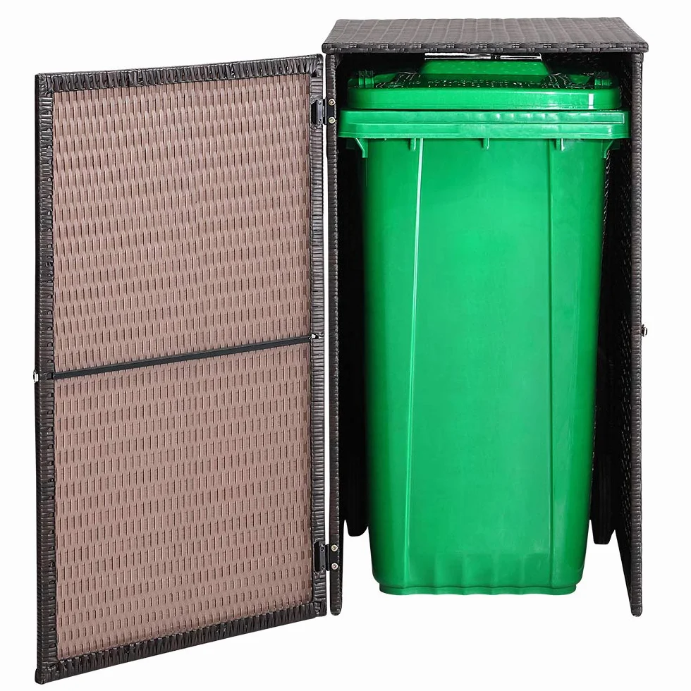 Casaria Cobertizo para Contenedor de Basura 240L Poliratán 115x65x80cm Marrón Exterior