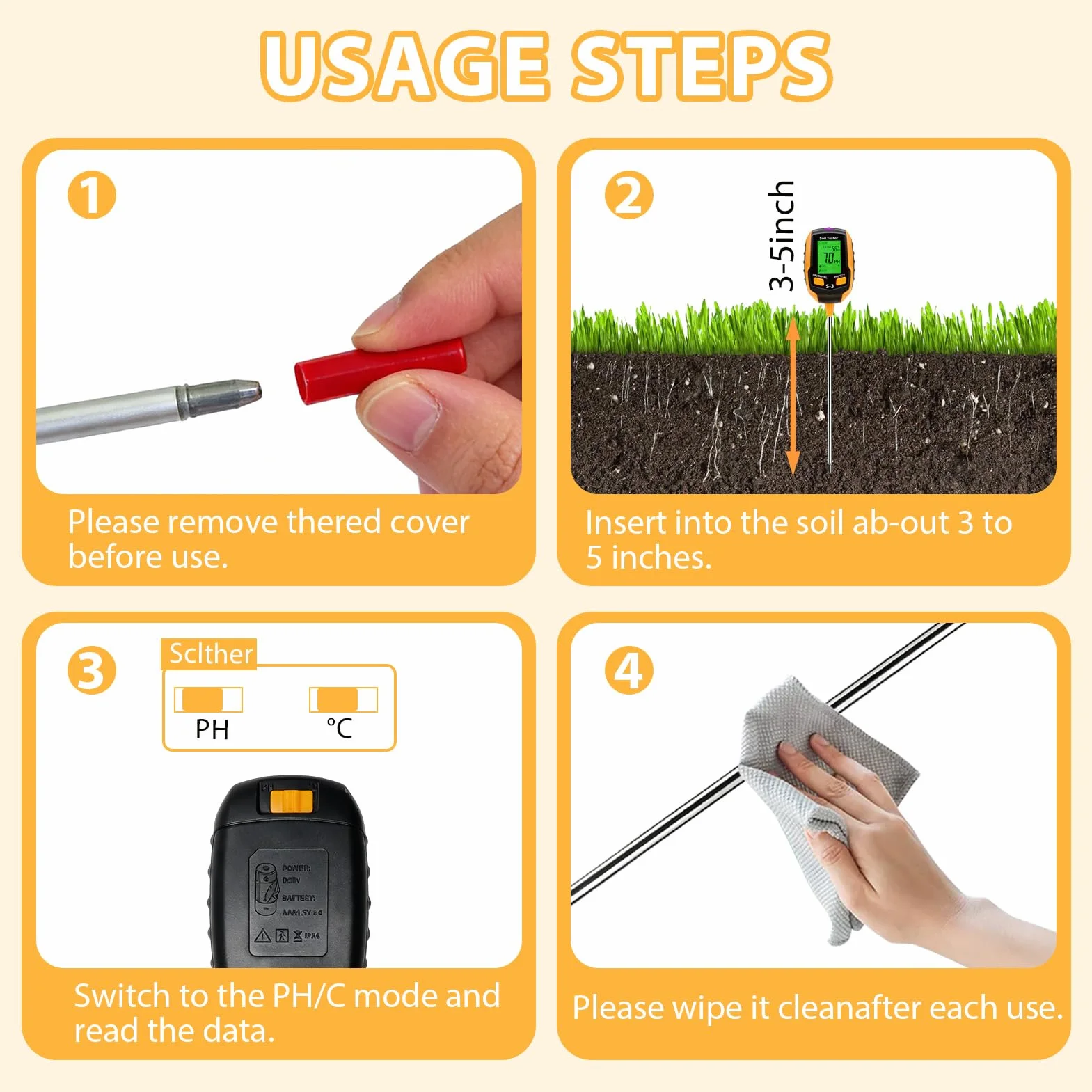 Medidor de Humedad Plantas 4 en 1, Medidor PH Tierra Digital con Pantalla LCD, Sensor Luz Solar para Jardinería