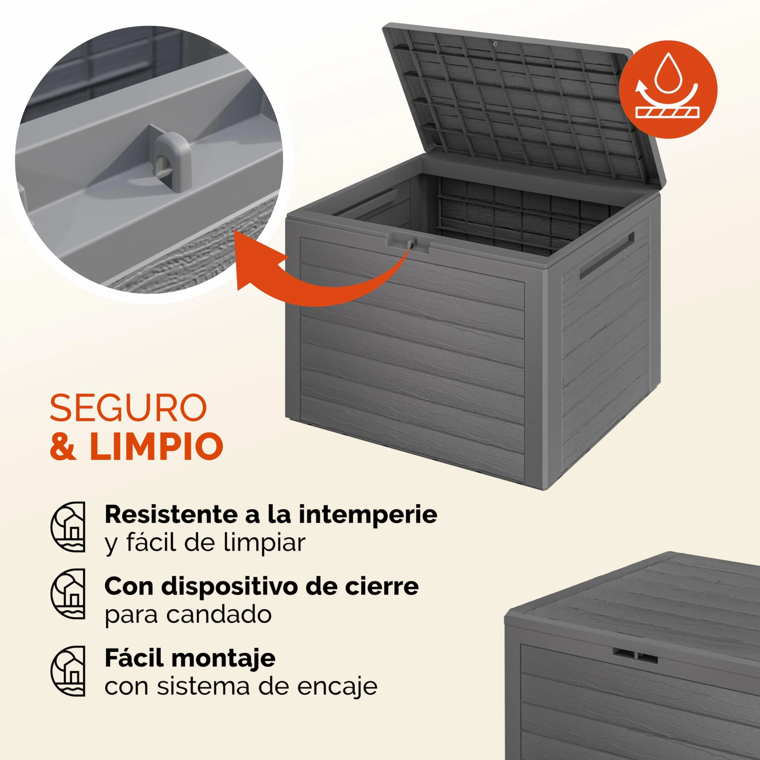 Deuba Baúl de Almacenaje Exterior Arcón de Jardín 190L Gris