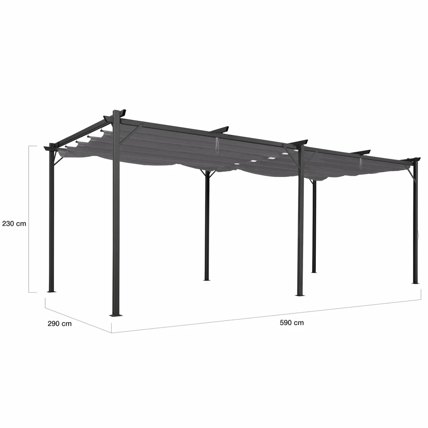 Pérgola con techo retráctil de 3 x 6 m, cenador gris antracita