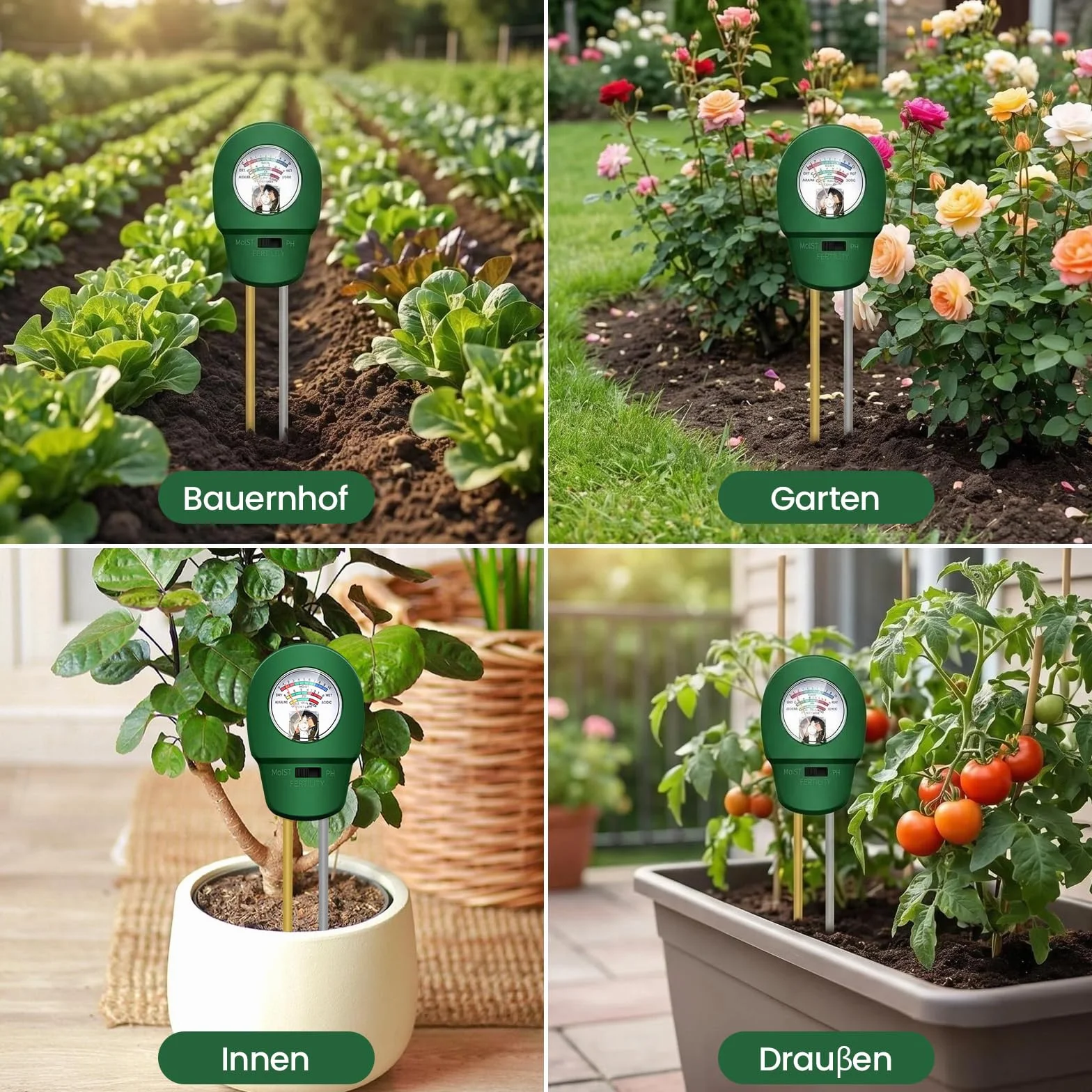 Medidor Humedad Plantas 3 en 1 Medidor Ph Tierra Jardineria Suelo para Maceta Grandes