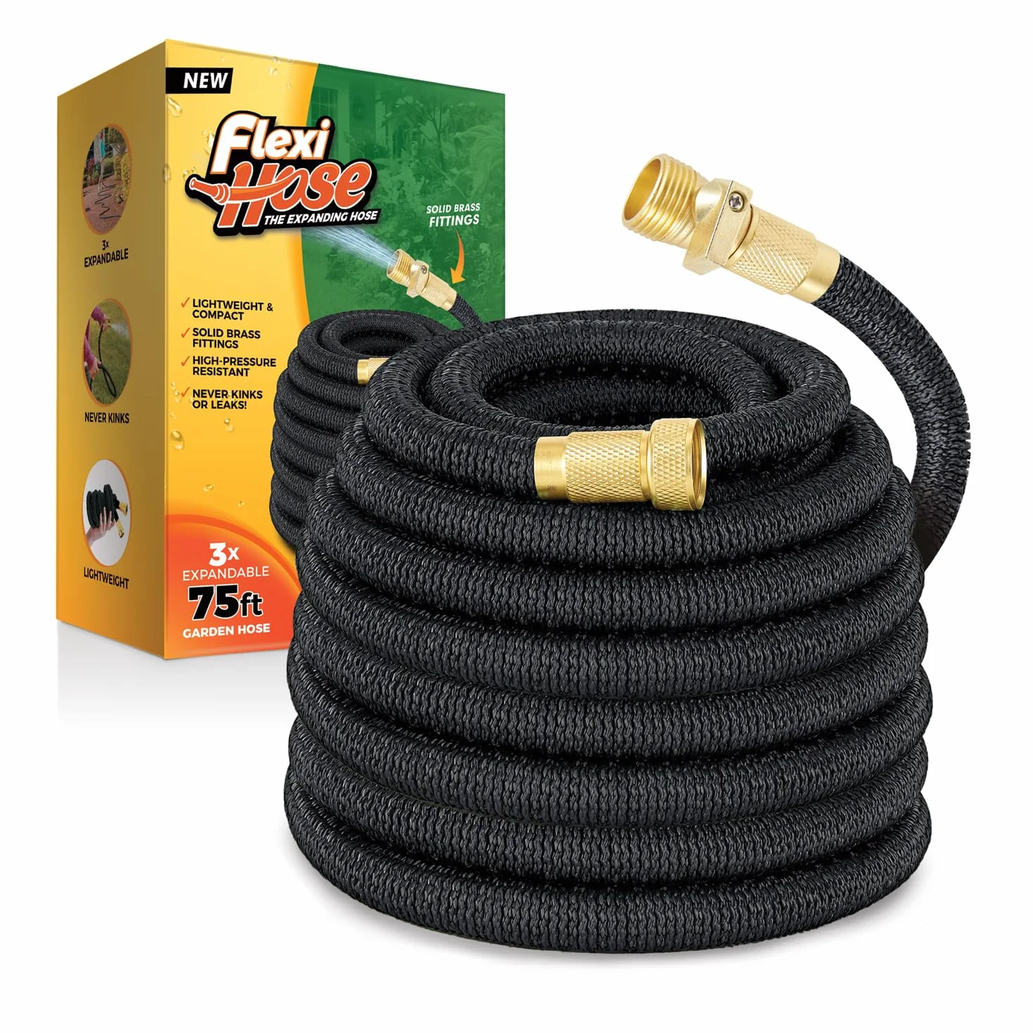 Flexi Hose - Manguera para jardín ligera y expansible - Gran flexibilidad - Con conectores de 2 cm de latón y núcleo de látex doble - Resistente a las roturas, grietas y antigoteo - 23 metros