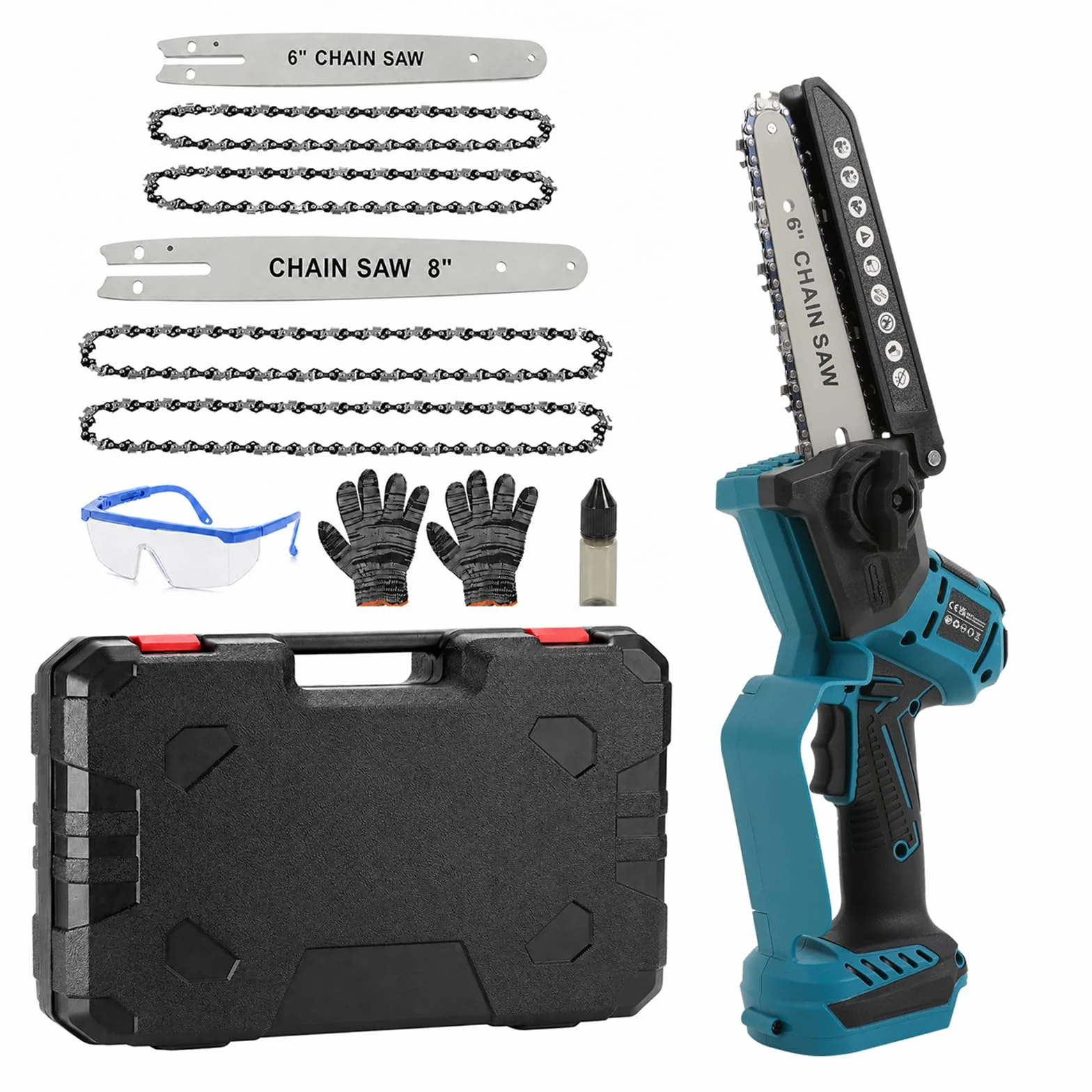Minimotosierra sin escobillas de 6 y 8 pulgadas, sierra de podar inalámbrica con motor de 600 W, motosierra manual para cortar madera, jardinería y cuidado de árboles, compatible con batería