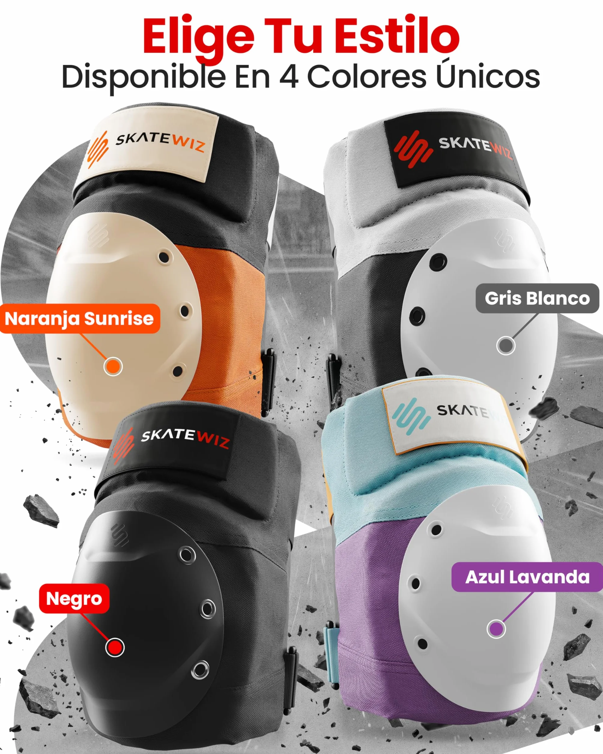 SKATEWIZ Rodilleras Patines Adulto Protectores Patines en Línea Skate Scooter Coderas SHIELD Talla M/L Negro