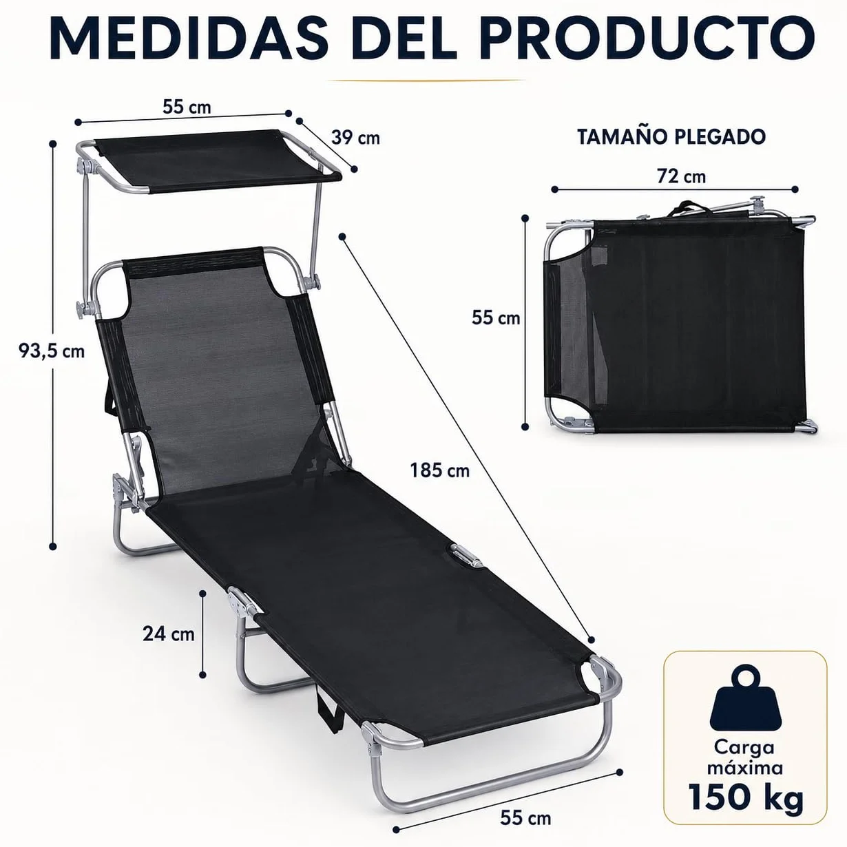 T-LOVENDO.ES Pack de 2 Tumbonas de Playa Reclinables con Parasol Ajustable, Plegables, Aluminio Ligero
