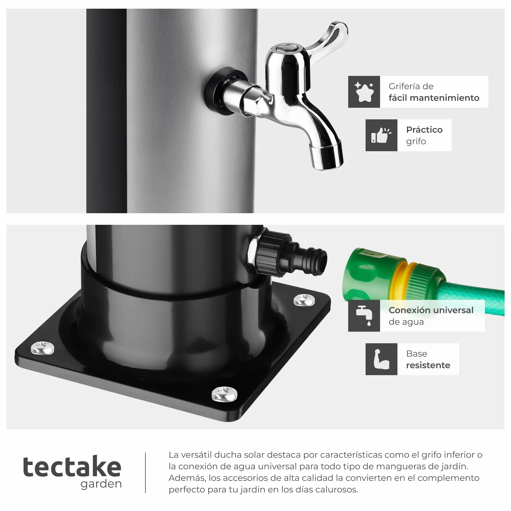 Tectake Ducha Solar Exterior 20 L 360° Resistente Intemperie Negro/Plata