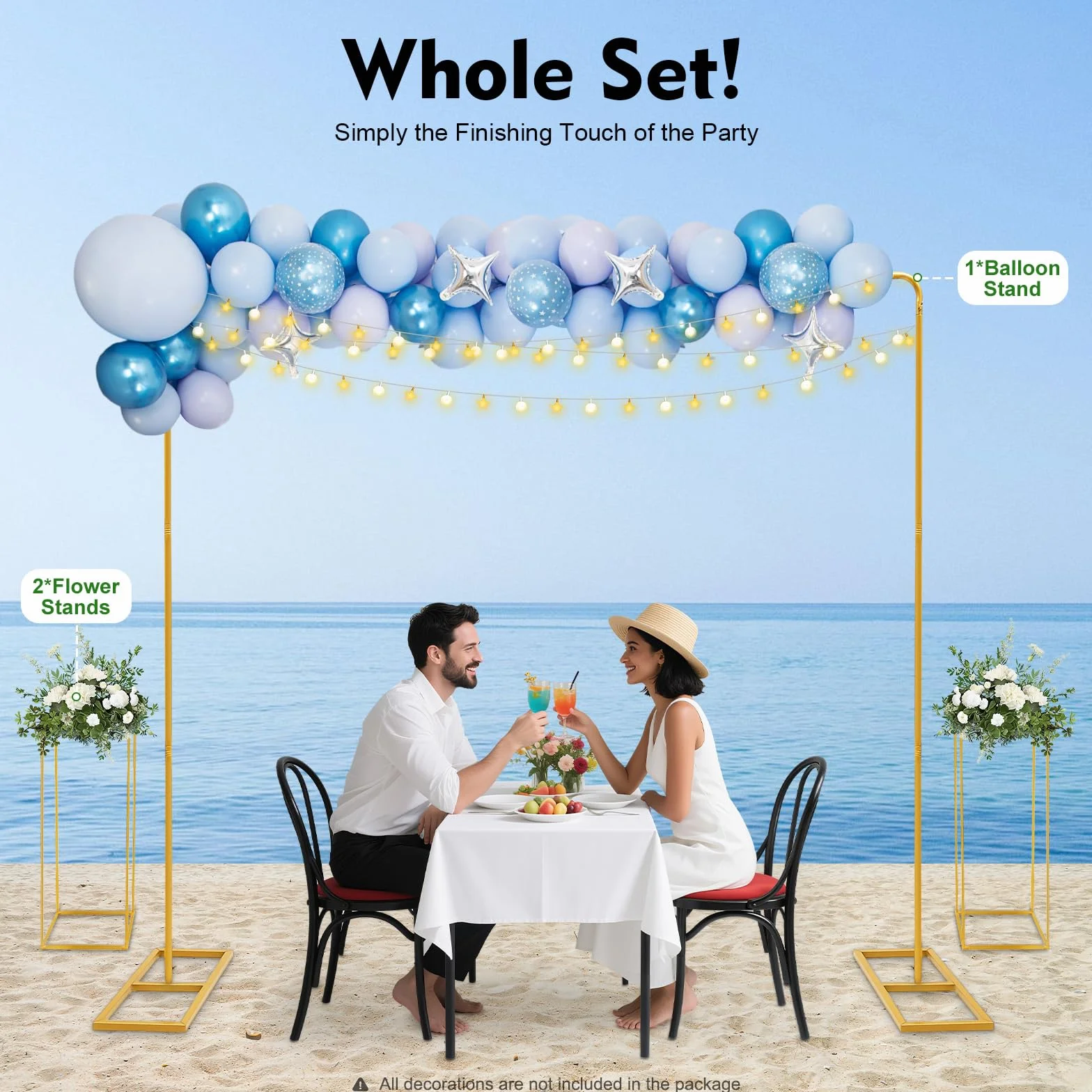 MINRS 2 x 2 m de metal para boda, arco de uva, arco de boda, con 2 soportes de flores de 80 altos, puede decoración de bricolaje para bodas, aniversarios, fiestas de cumpleaños, graduaciones, oro