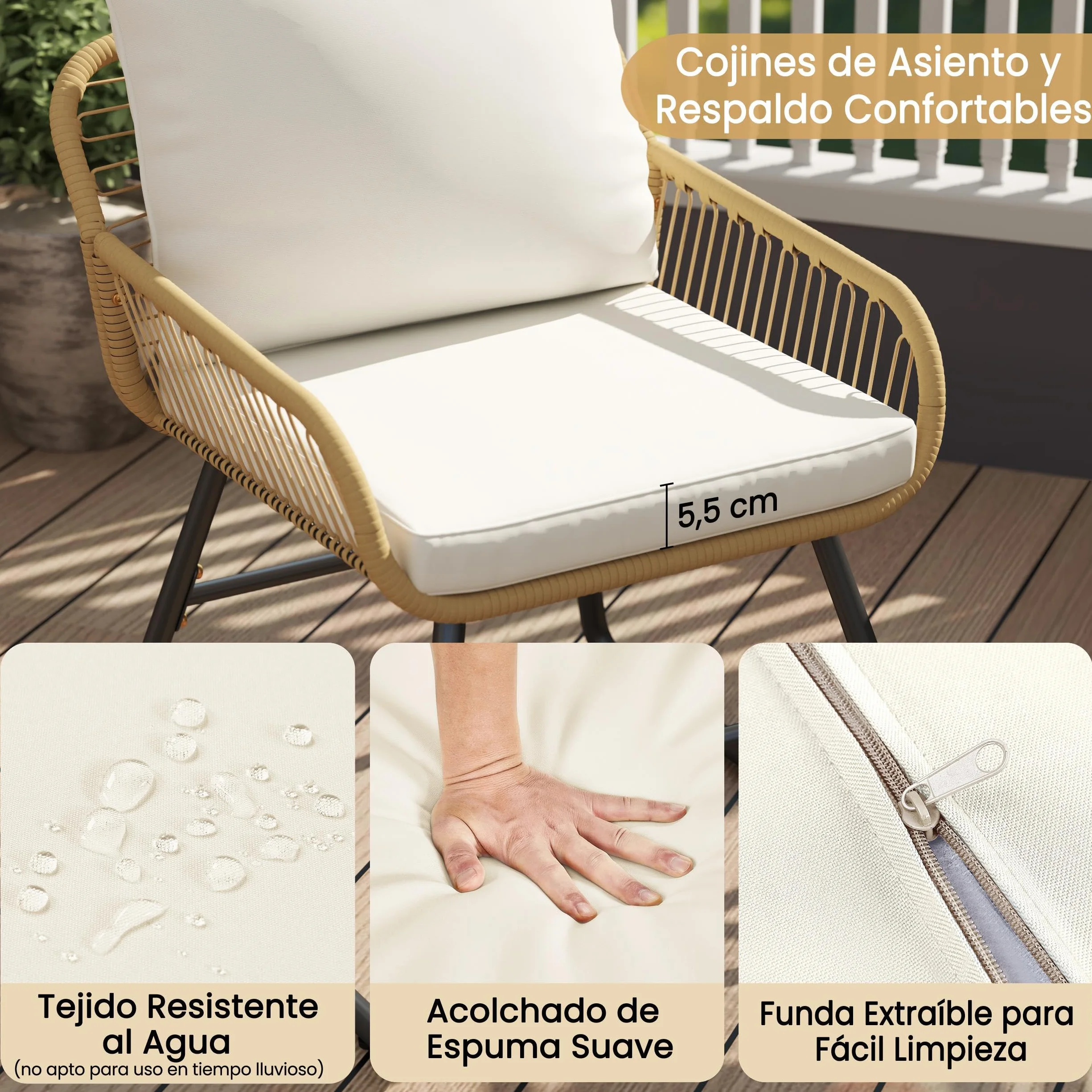 Yaheetech Juego de Muebles de Jardín 4 Piezas Exterior Beige Crema 67x64x34.5cm