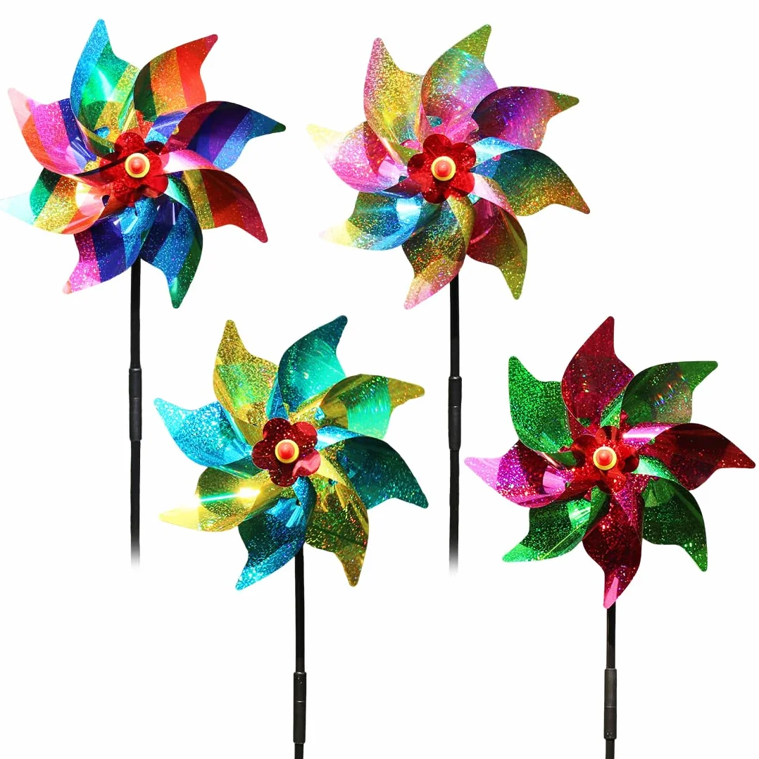 Espantapájaros giratorios reflectantes para jardín, 4 piezas coloridas