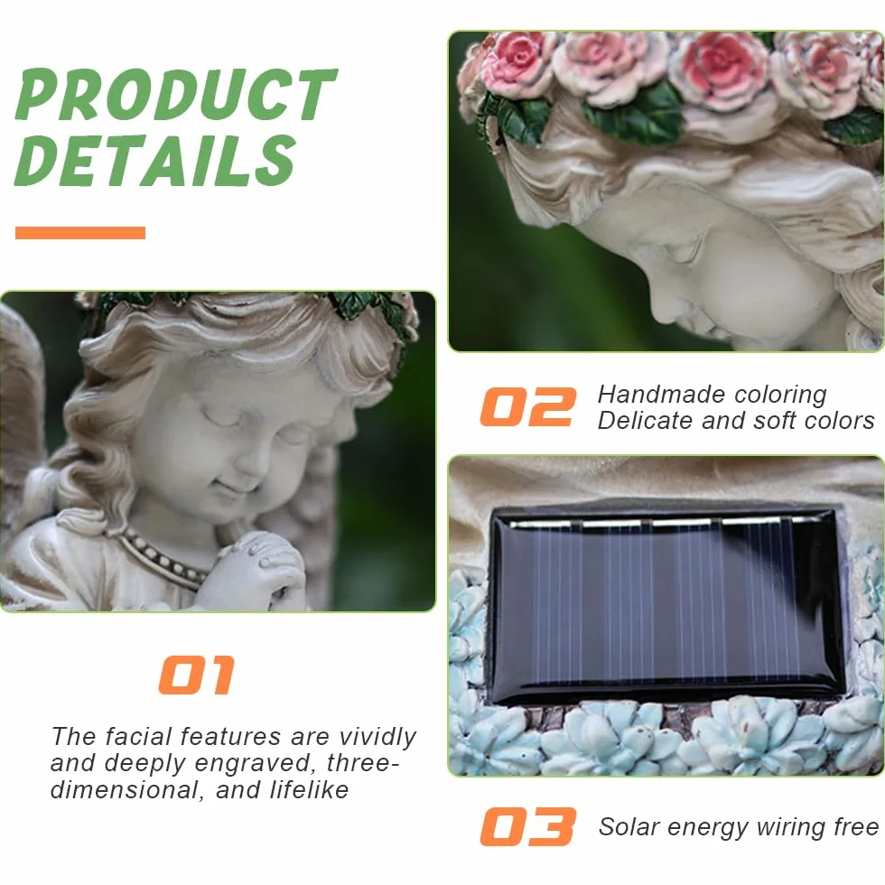 Estatuas Ángel Solar de Jardín IP44 Resistente Agua Luz LED Figura Ángel de la Guarda Orando Decoración