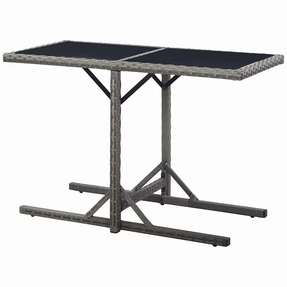 Mesa de jardín de ratán de polietileno con tablero de cristal, 110 x 53 x 72 cm, de color antracita, con estructura de acero, resistente al agua y fácil de limpiar, para jardín, terraza o