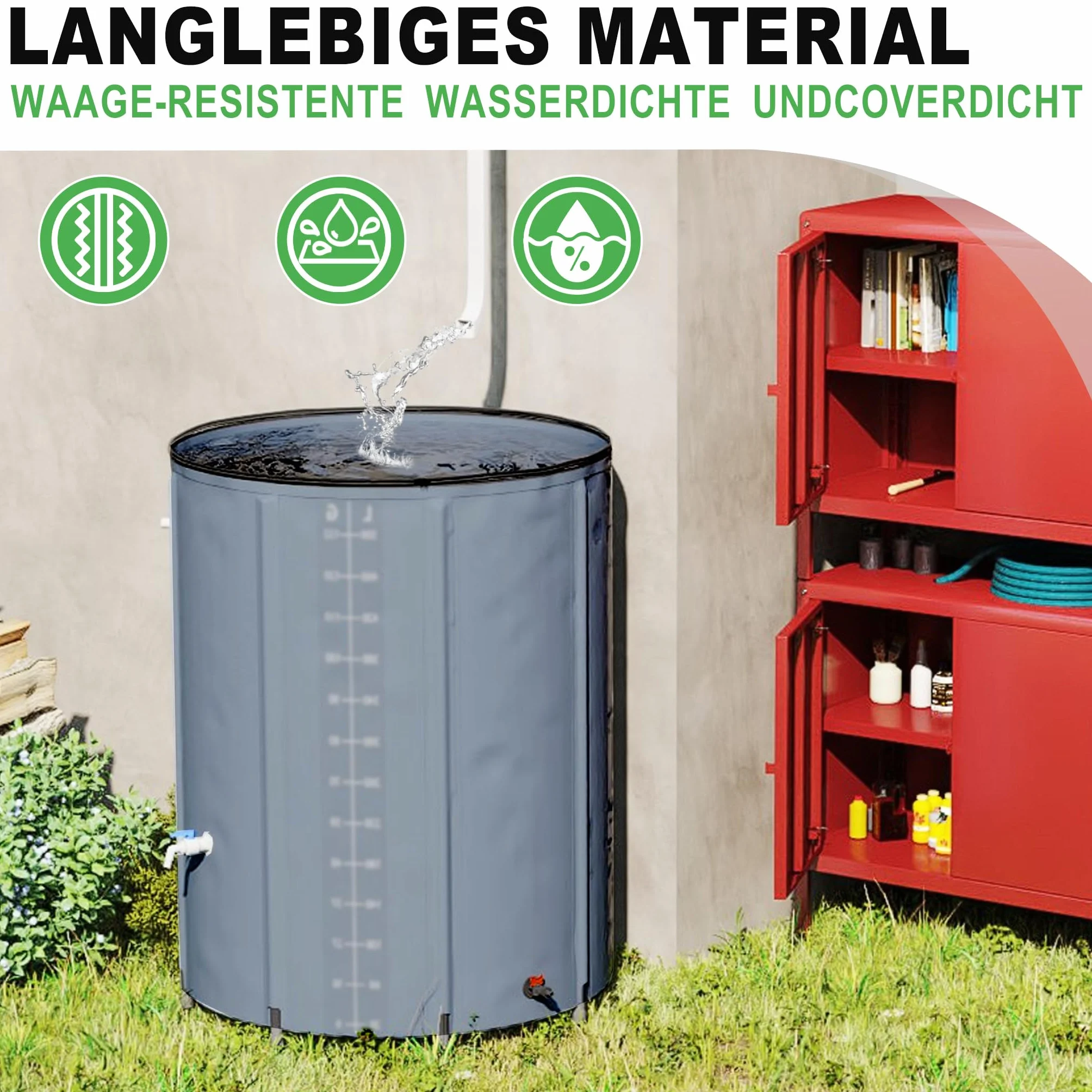 YRHome Depósito de agua de lluvia plegable 200 litros resistente UV intemperie