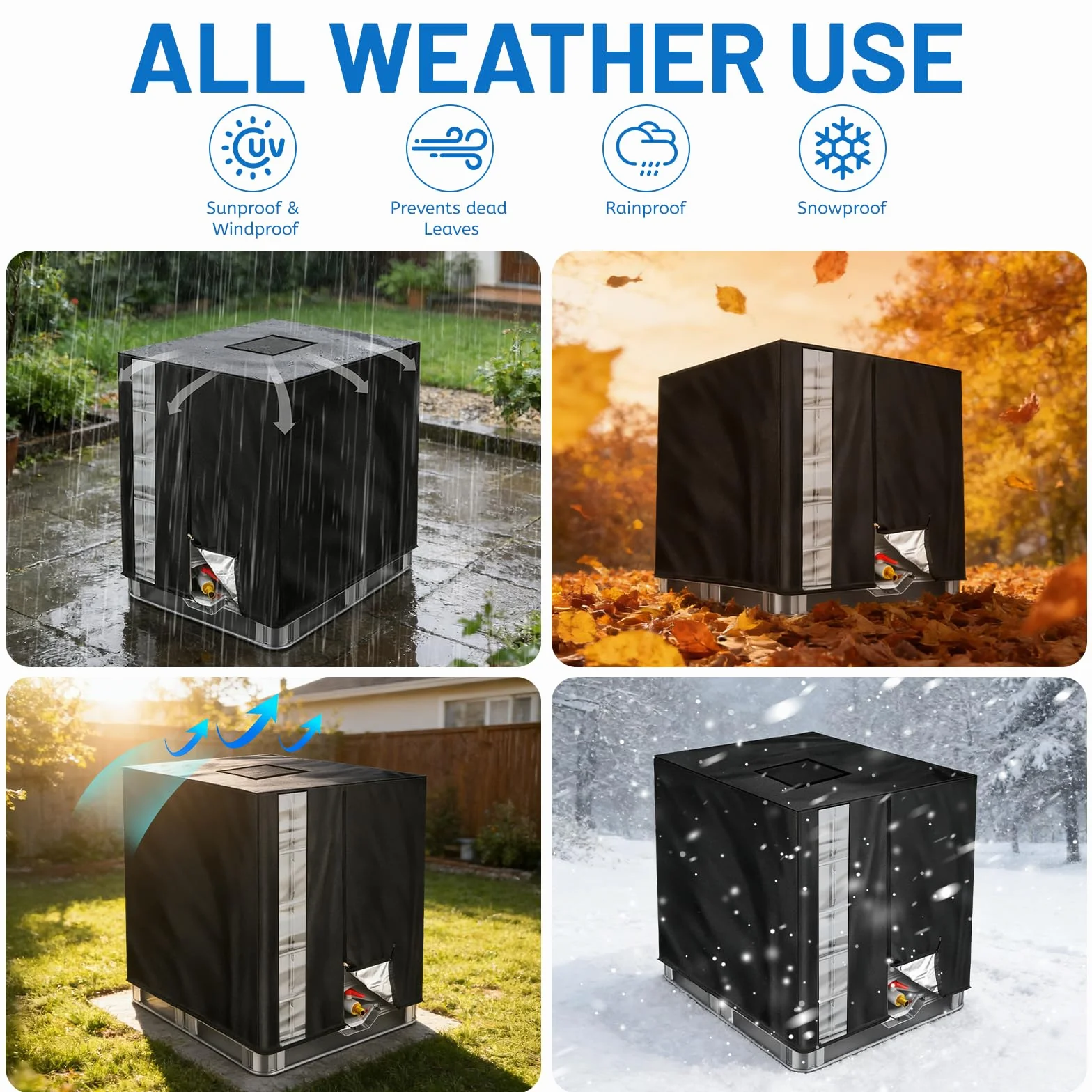 DBREAKS Cubierta para depósito IBC 1000 L Anti-UV Impermeable 120 x 100 x 116 cm Negro