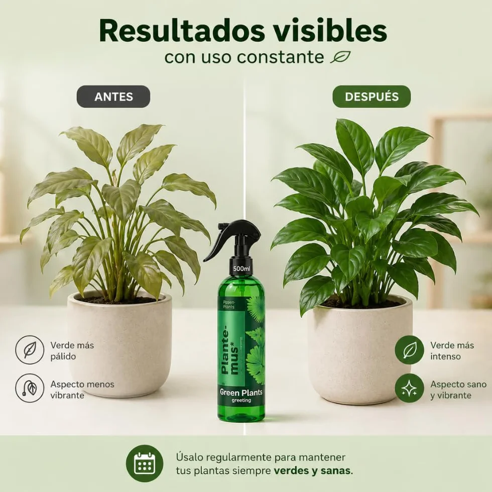 Plantemus Reverdeciente Fertilizante Foliar con Bioestimulante Potenciador de Clorofila Nitrógeno Magnesio Azufre Hierro Spray 500 ml
