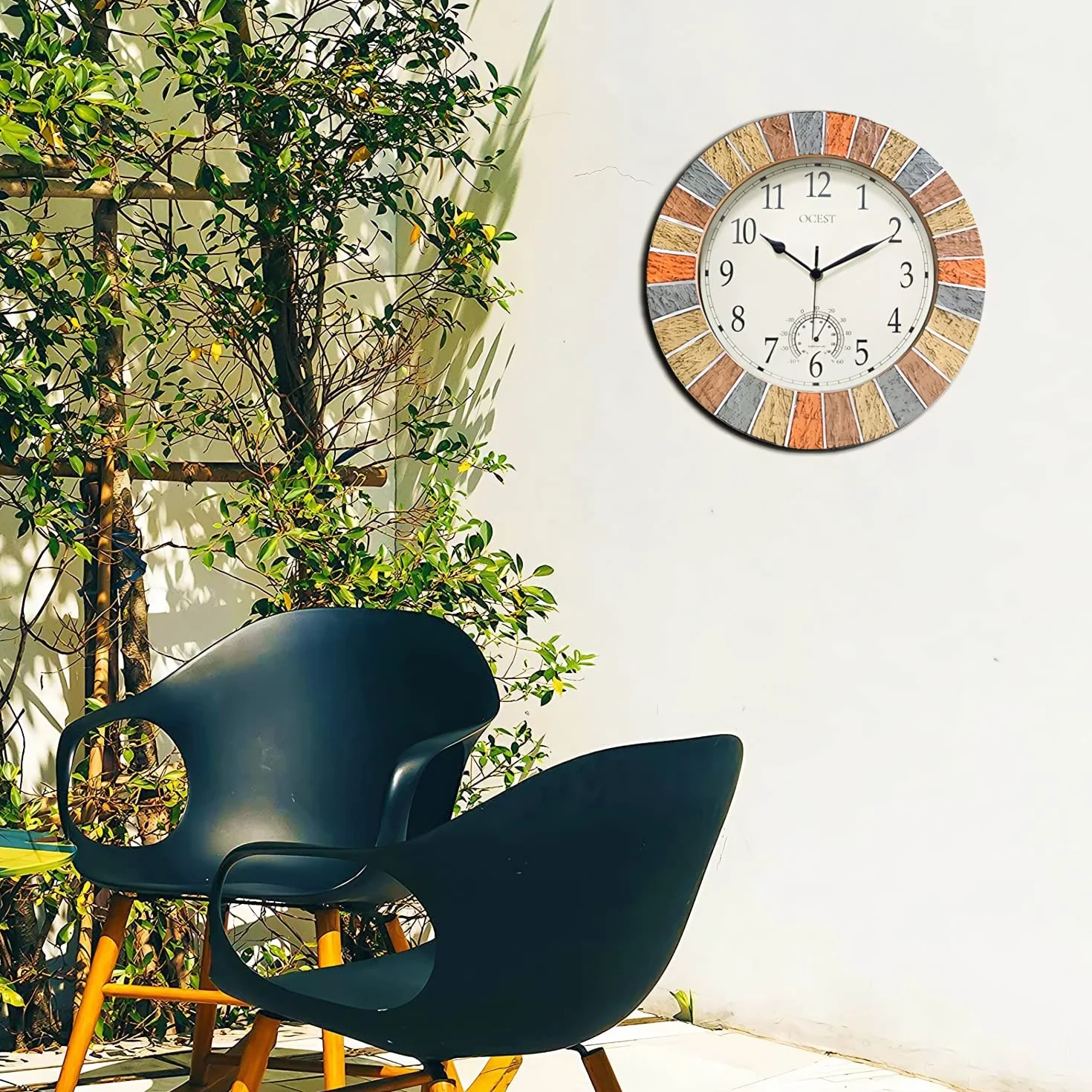 Ocest Reloj de pared grande impermeable con termómetro para interiores y exteriores